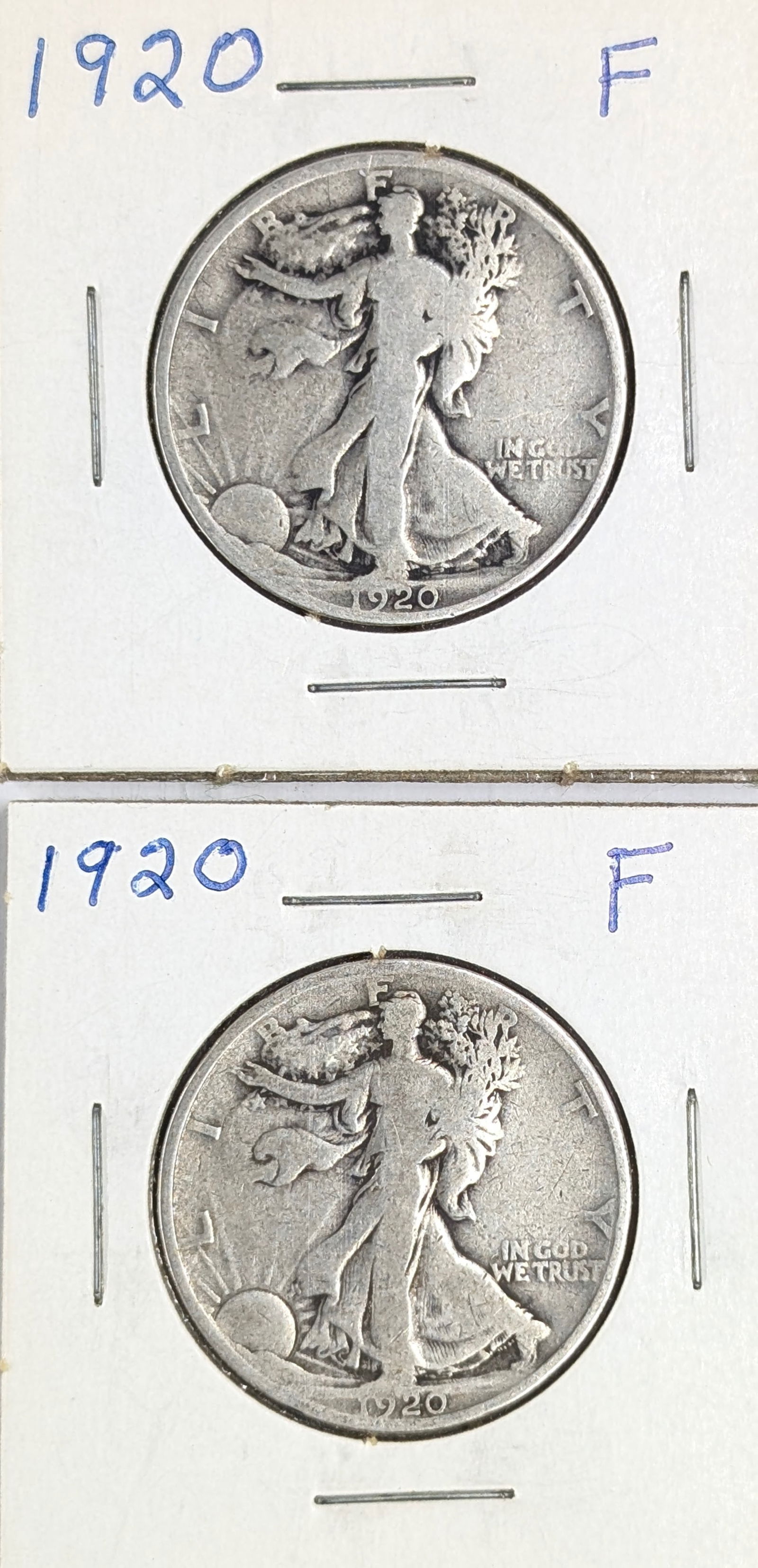 Lot of 2 Silver Walking Liberty Half Dollars - Both 1920: Silver