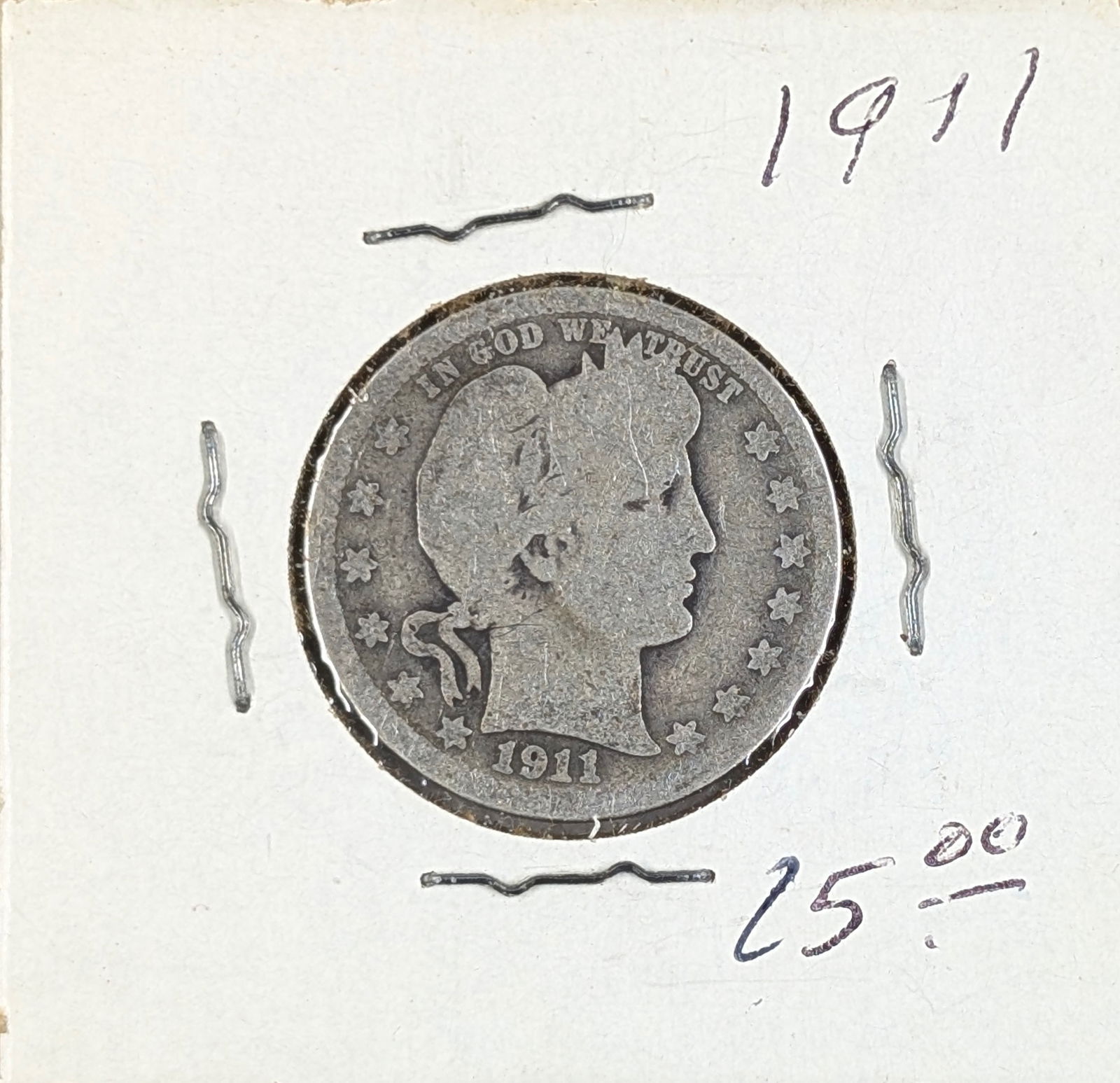 1911 Silver Barber Quarter (1 of 2)