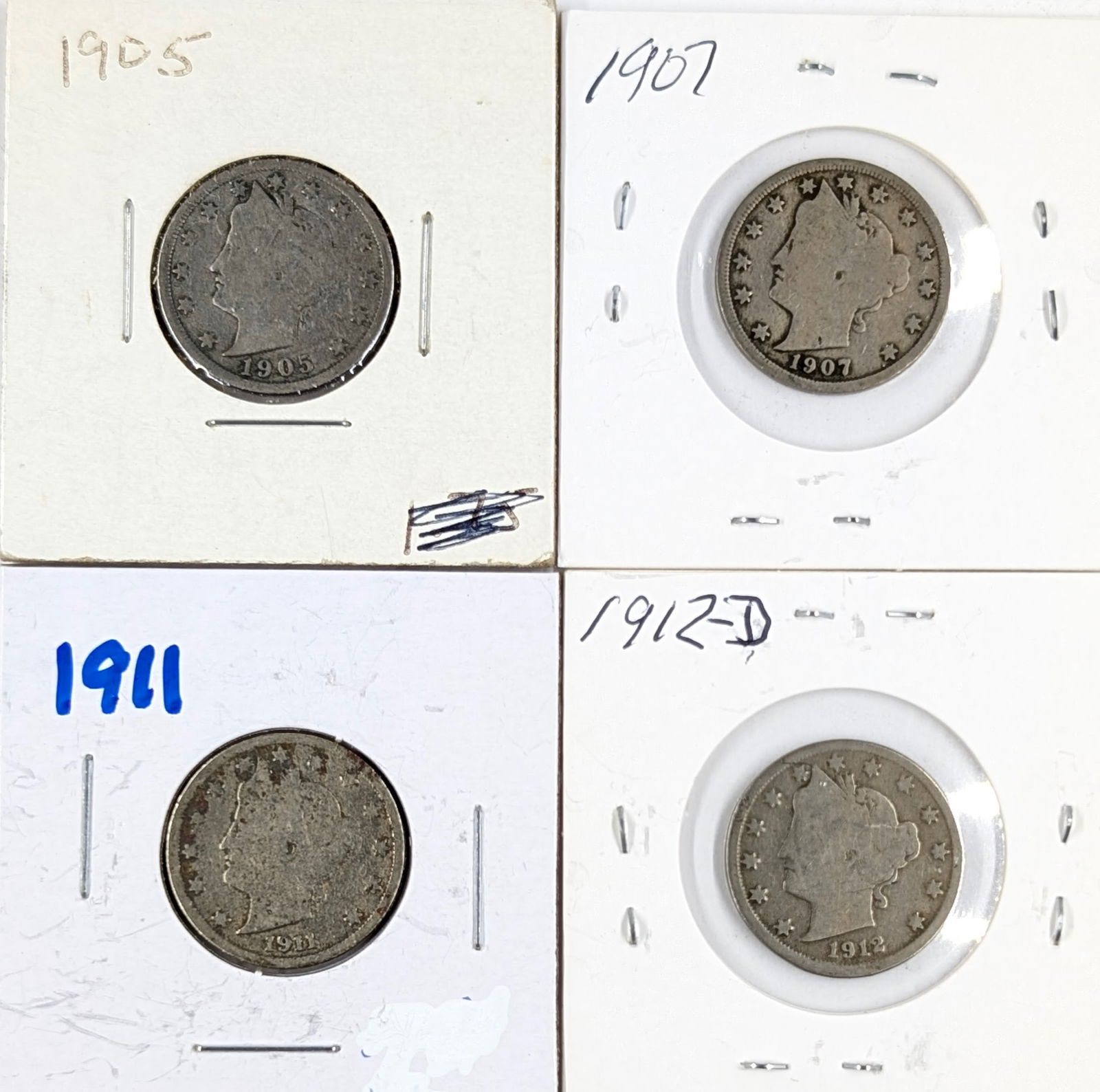 Lot of 4 Liberty V Nickels - 1905-1912: Coin