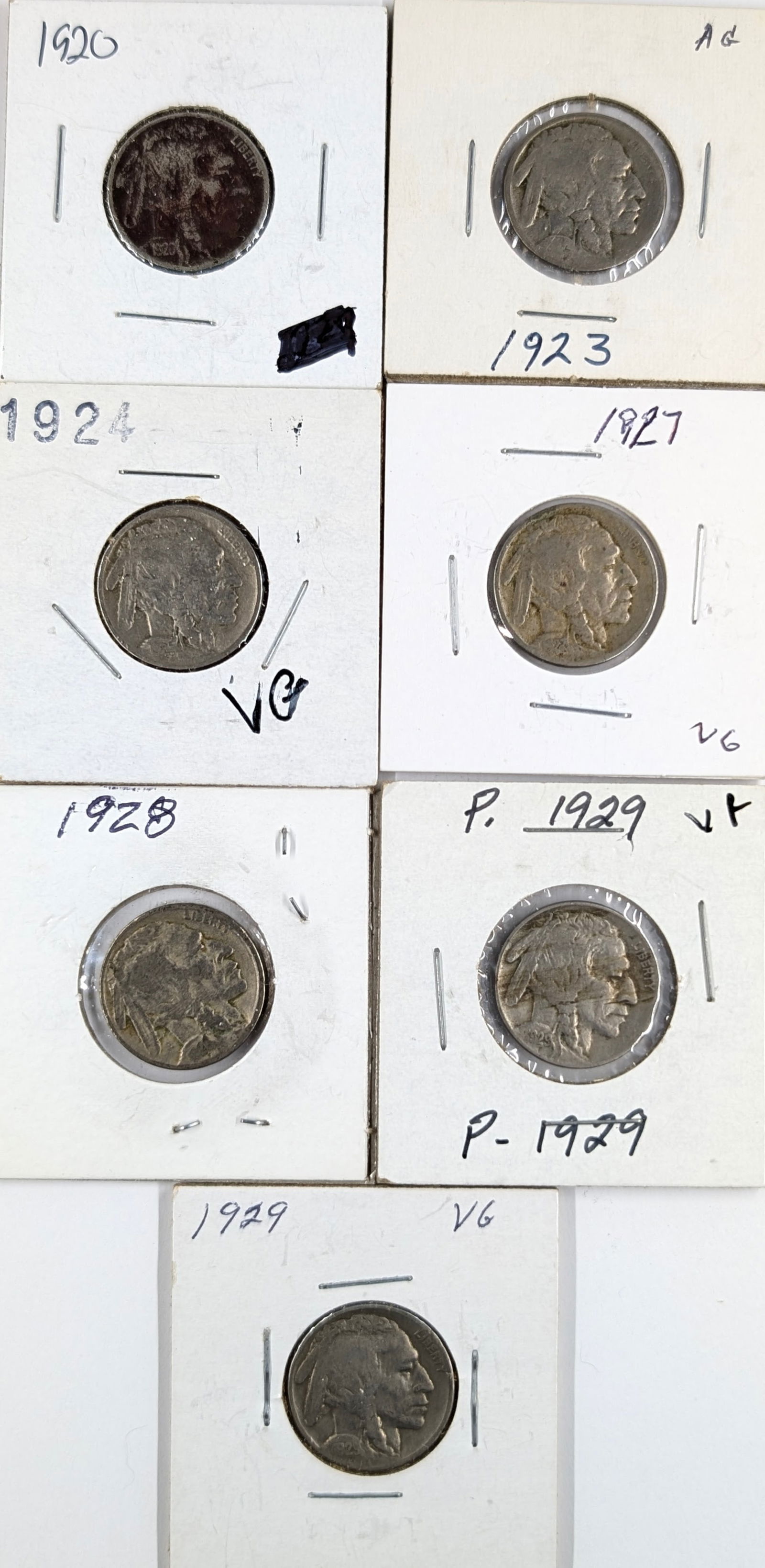 Lot of 7 Buffalo Head Nickels - 1920-1929: Coin 