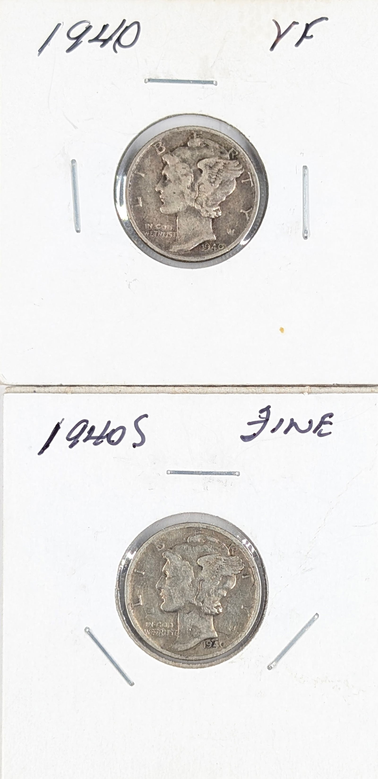 Lot of 2 Silver Mercury Dimes - 1940 P/S (1 of 2)