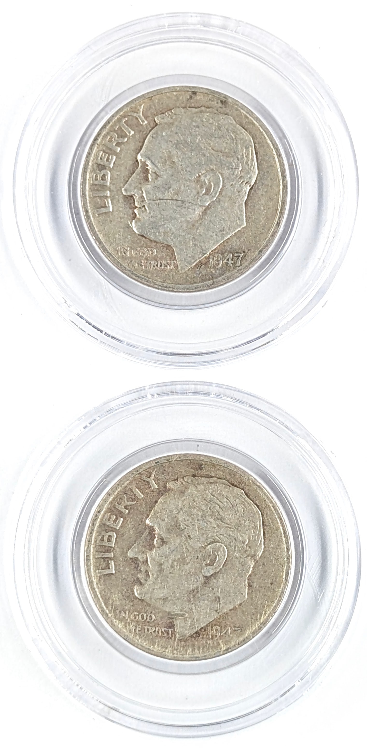 Lot of 2 Silver Roosevelt Dimes - Both 1947-S (1 of 2)