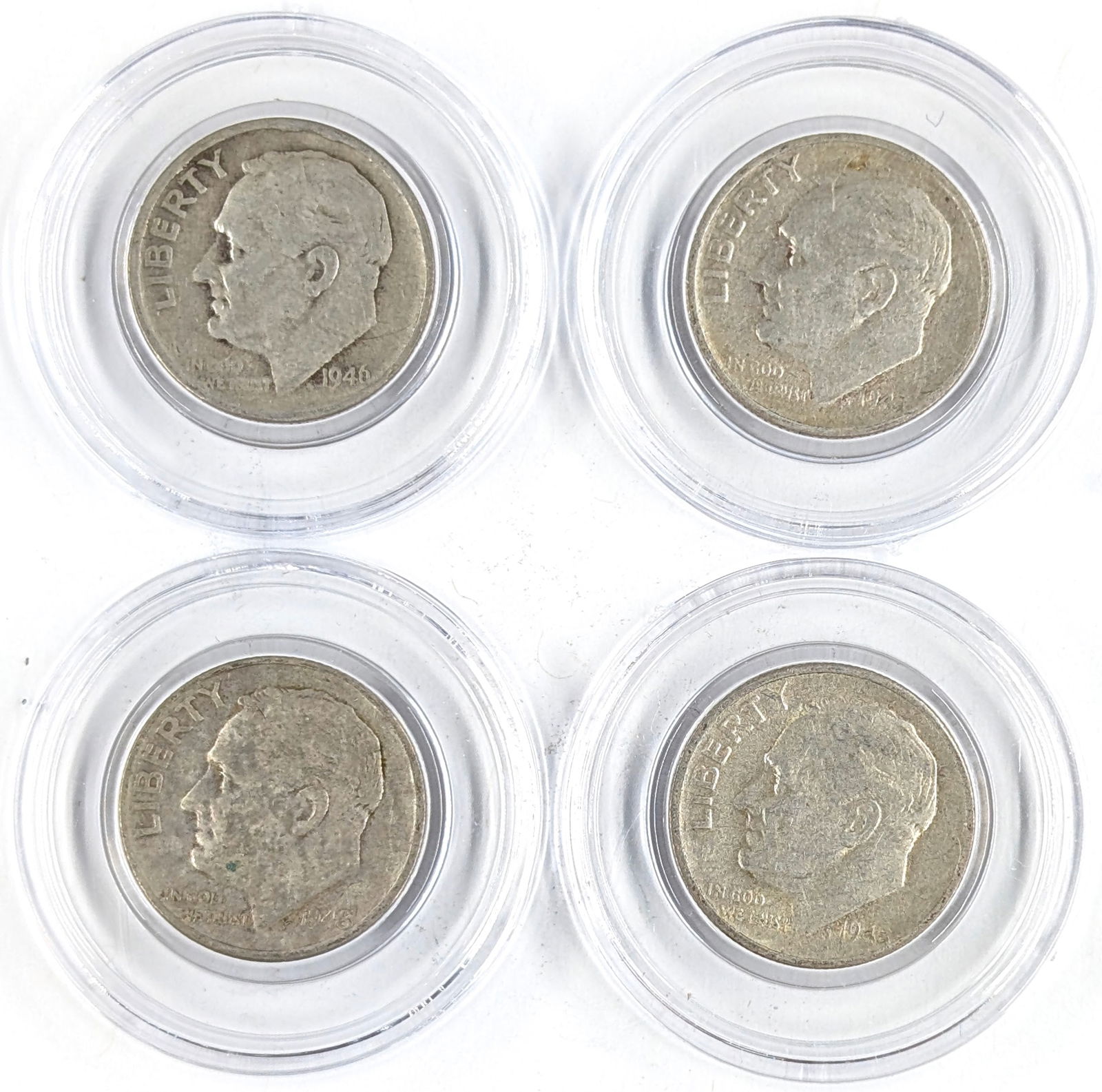 Lot of 4 Silver Roosevelt Dimes - 1940s: Silver 