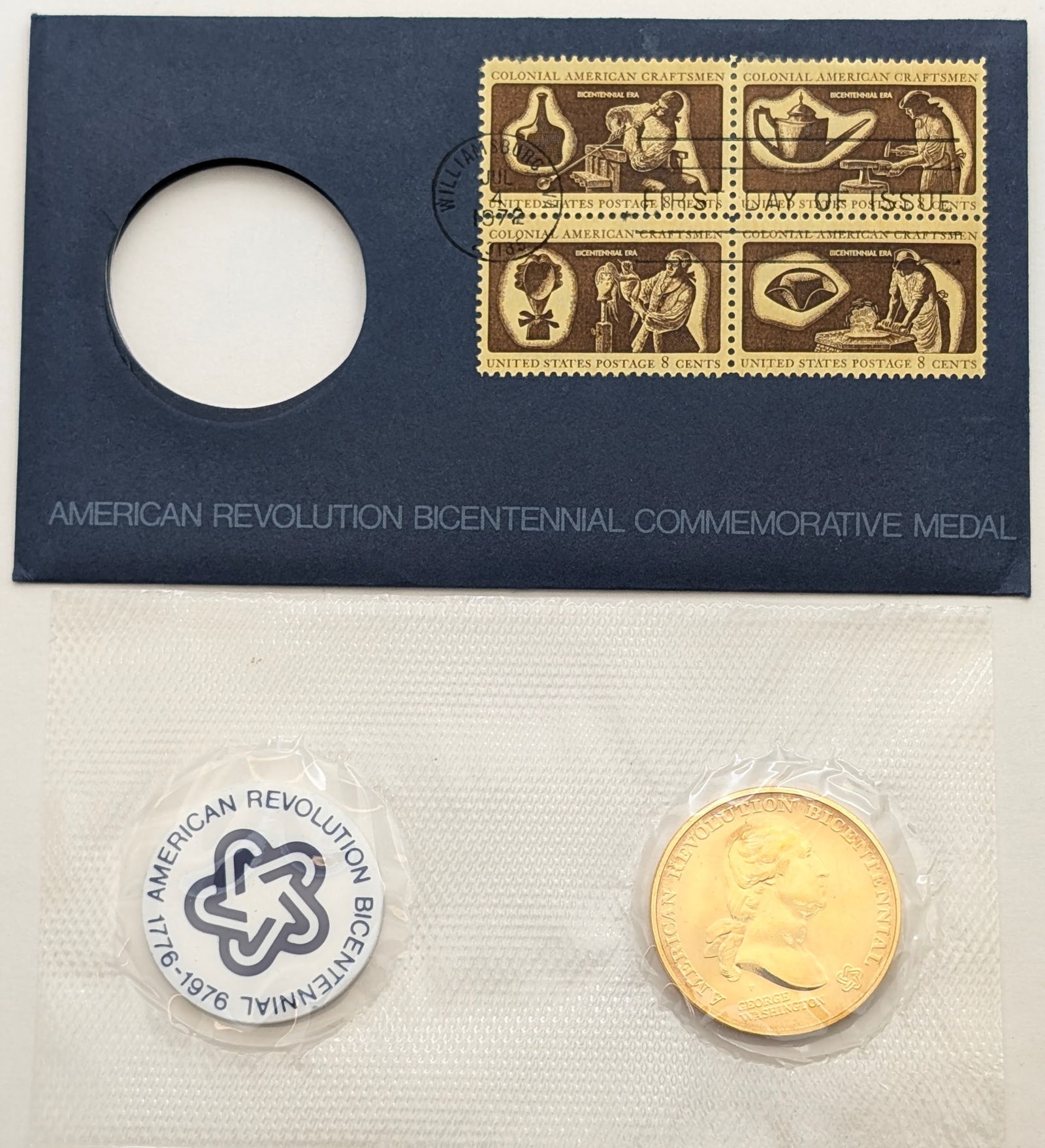 1972 American Revolution Bicentennial Commemorative Medal & Stamp: Commemorative 