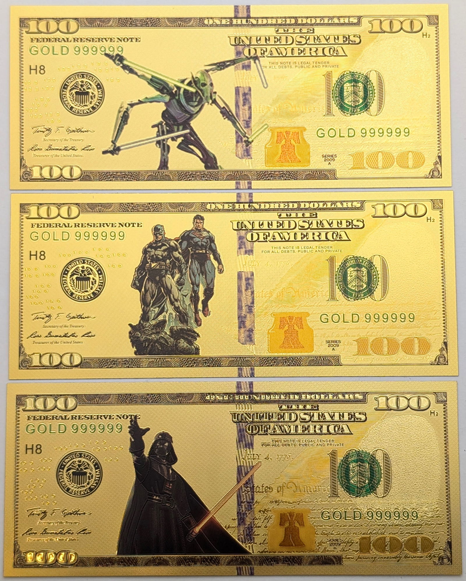 Lot of 3 Star Wars Gold foil $100 design: Goldfoil 