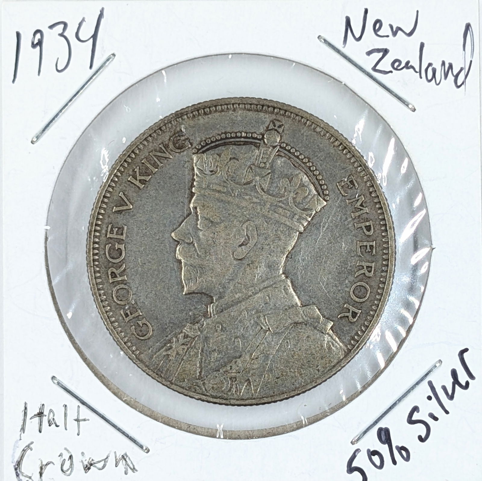 1934 New Zealand Silver Half Crown: 50% Silver 