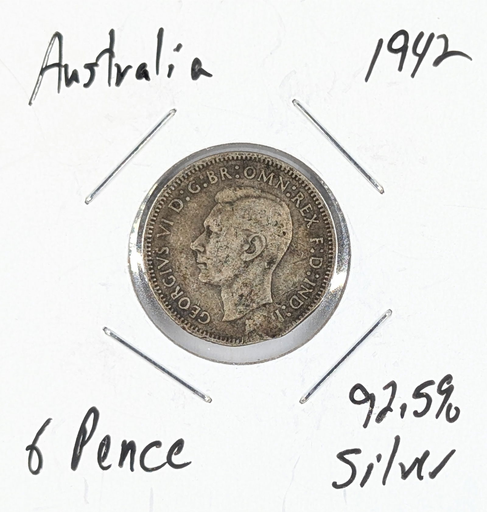 1942 Silver Australia 6 Pence: 92.5% Silver 