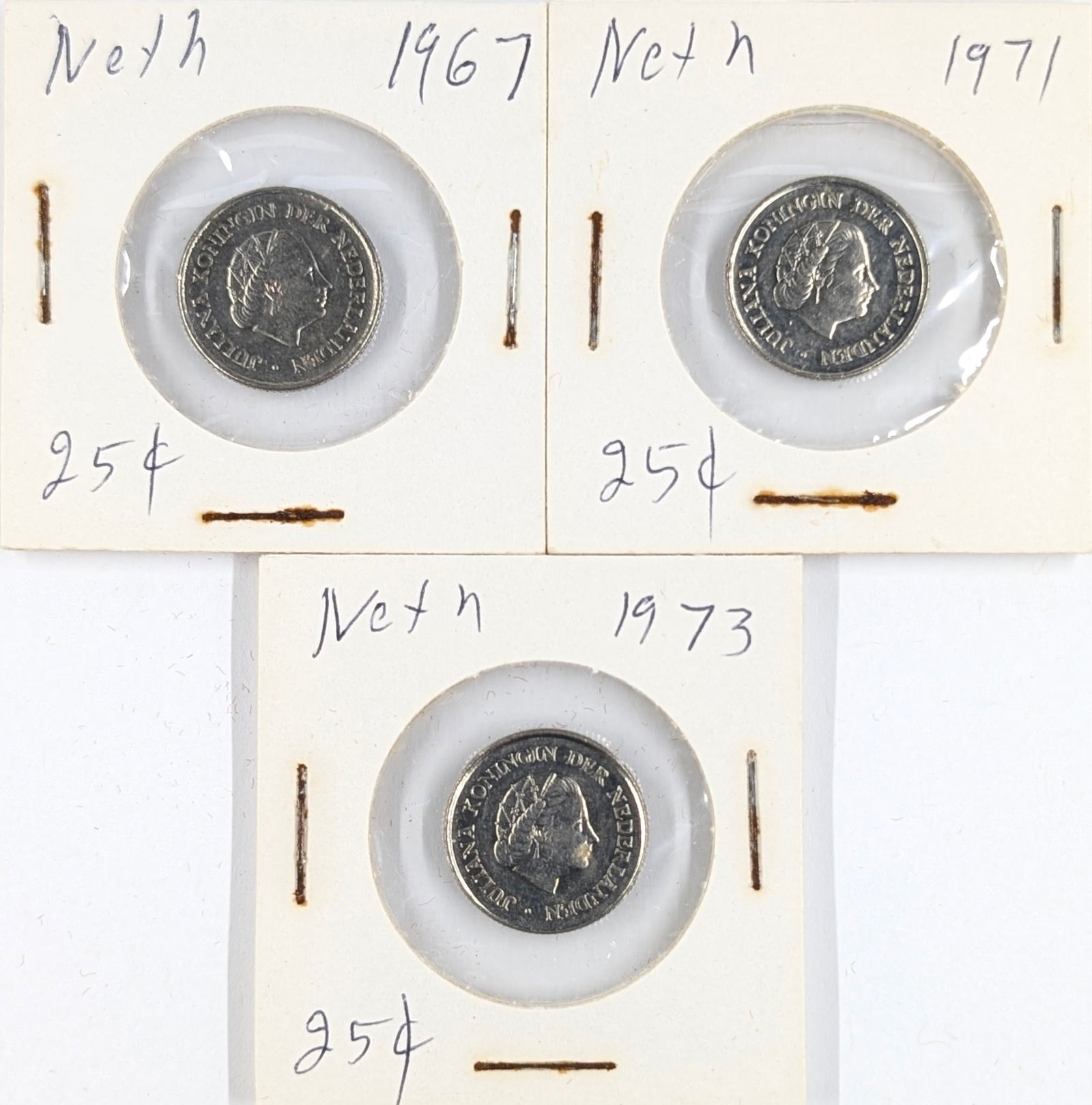 Lot of 3 Netherlands Quarters - 1967, 1971, 1973: Coin 