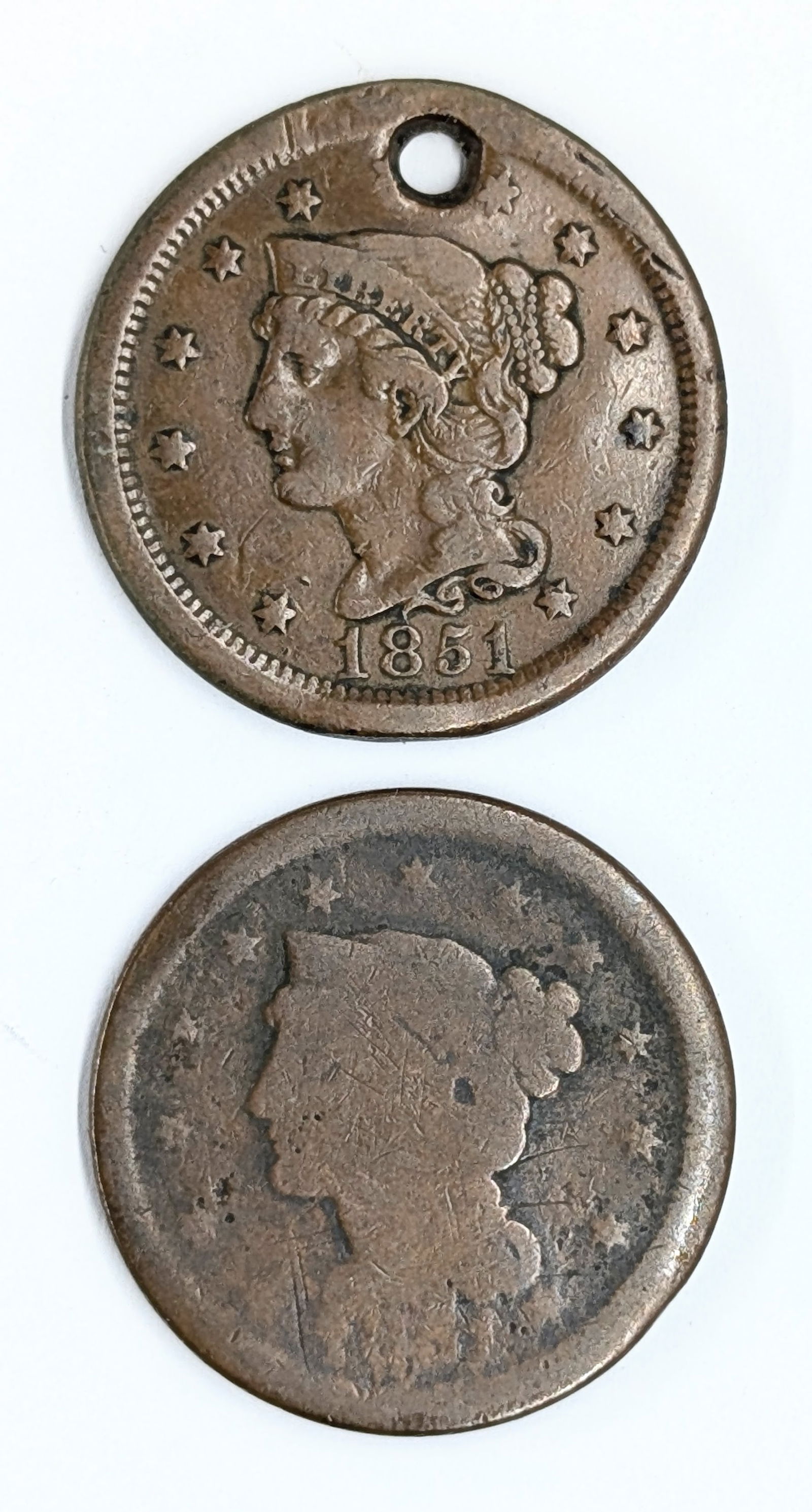 Lot of 2 Large Cents - 1851, No Date (1 of 2)