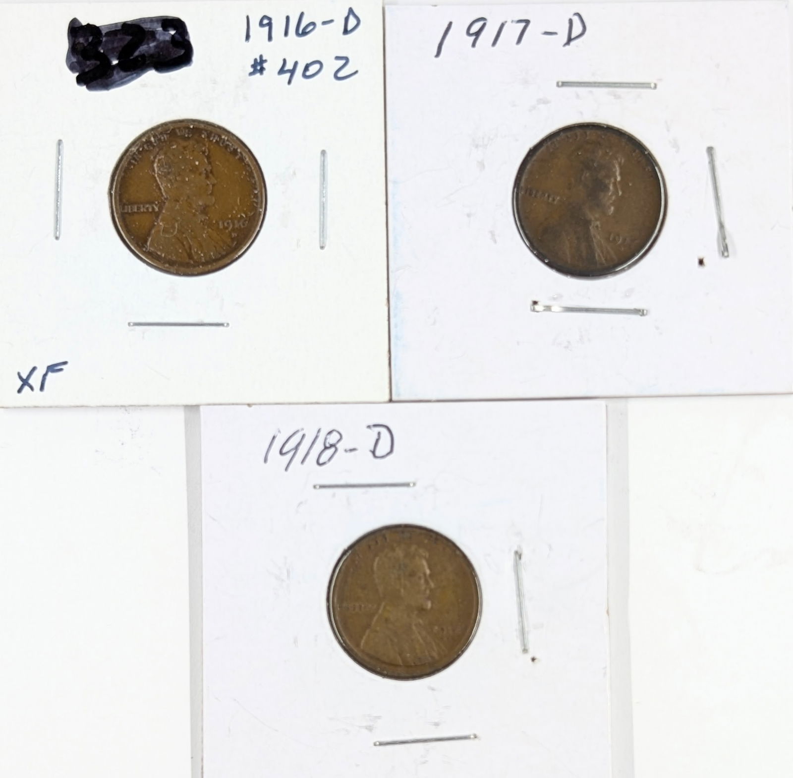 Lot of 3 Wheat Cents - 1916-D, 1917-D, 1918-D: Coin 