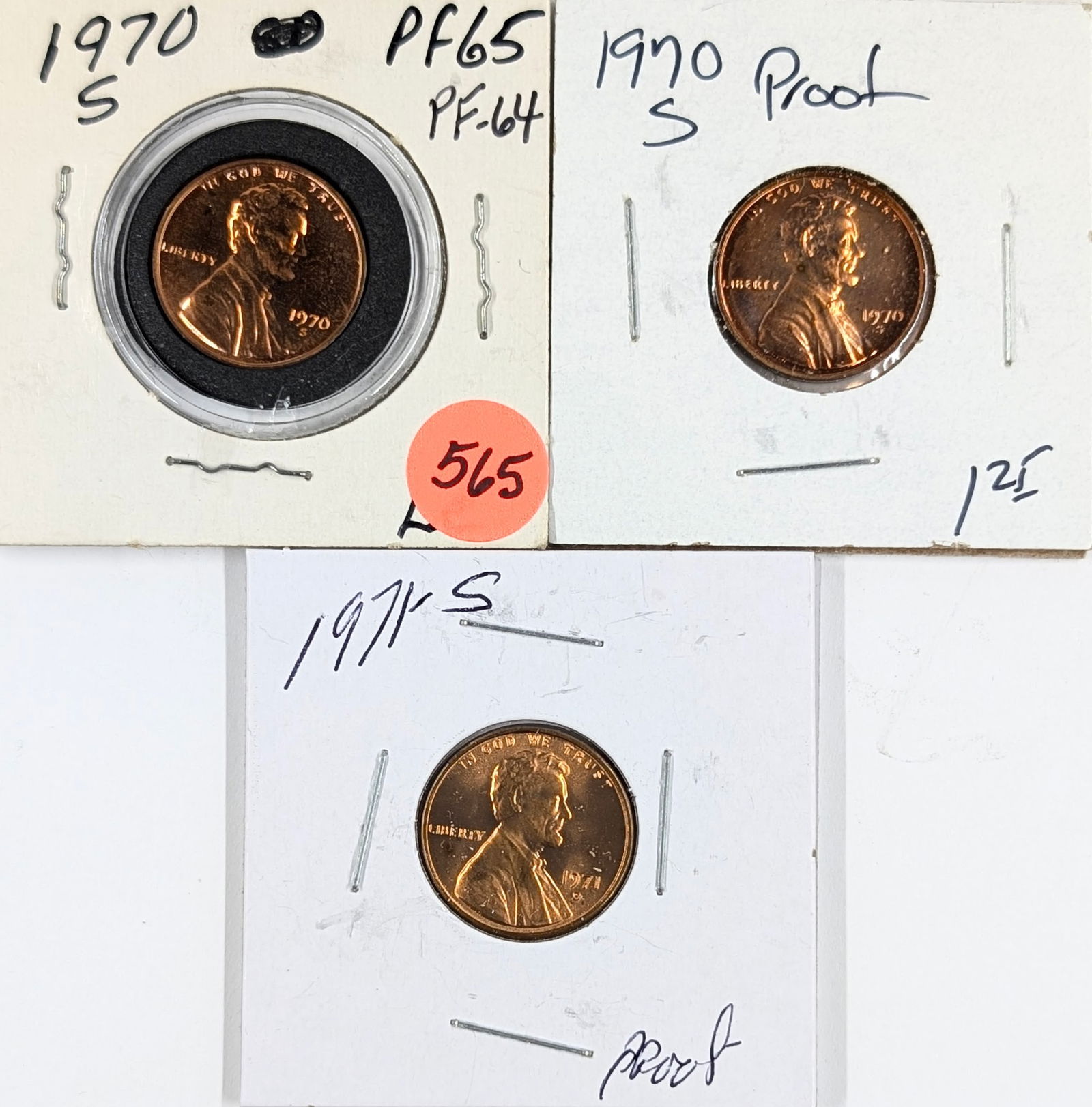 Lot of 3 Proof Lincoln Cents - 1970-S(2), 1971-S (1 of 2)