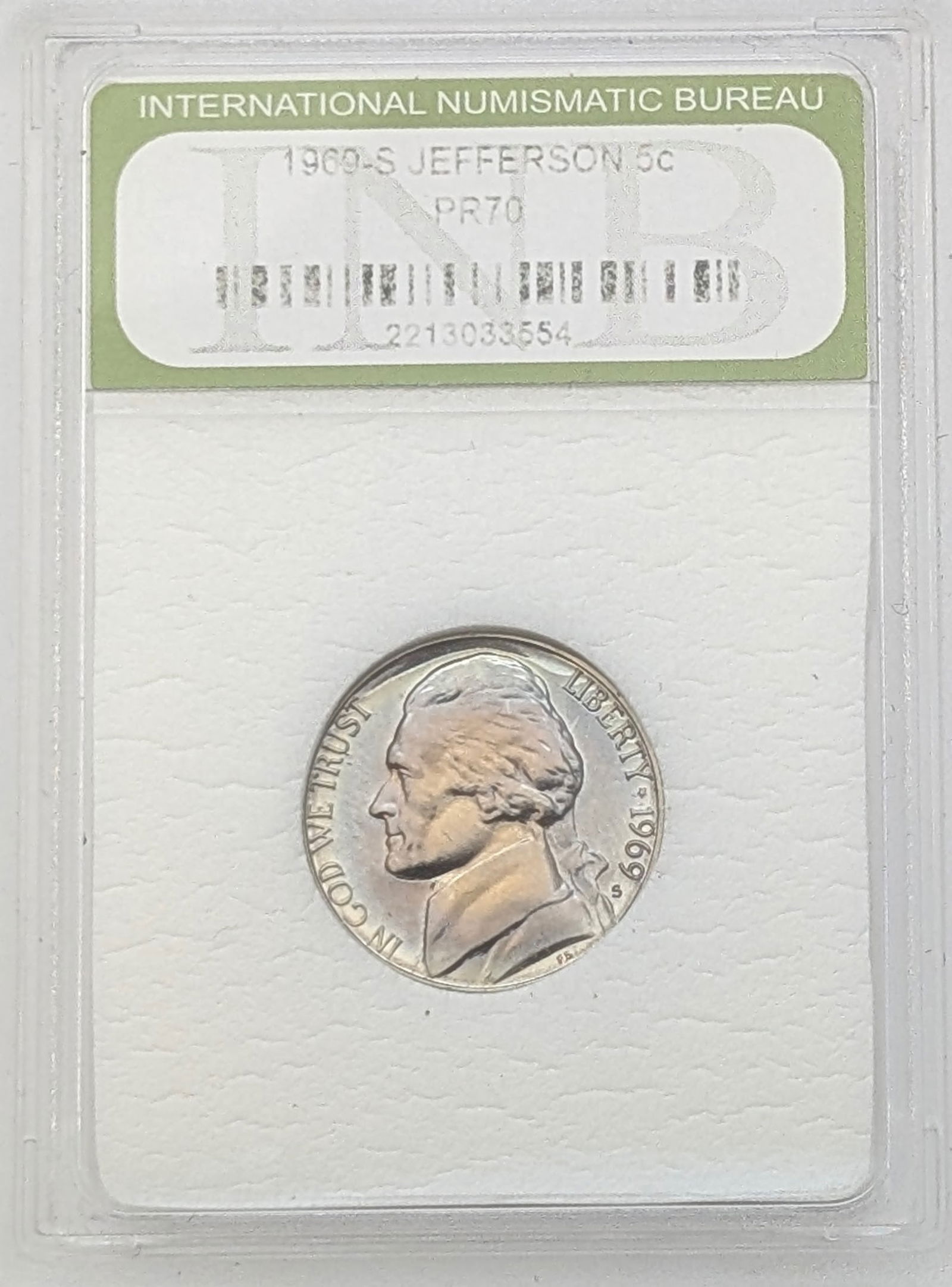 INB 1969-S PR70 Jefferson Nickel - Toned: Coin 