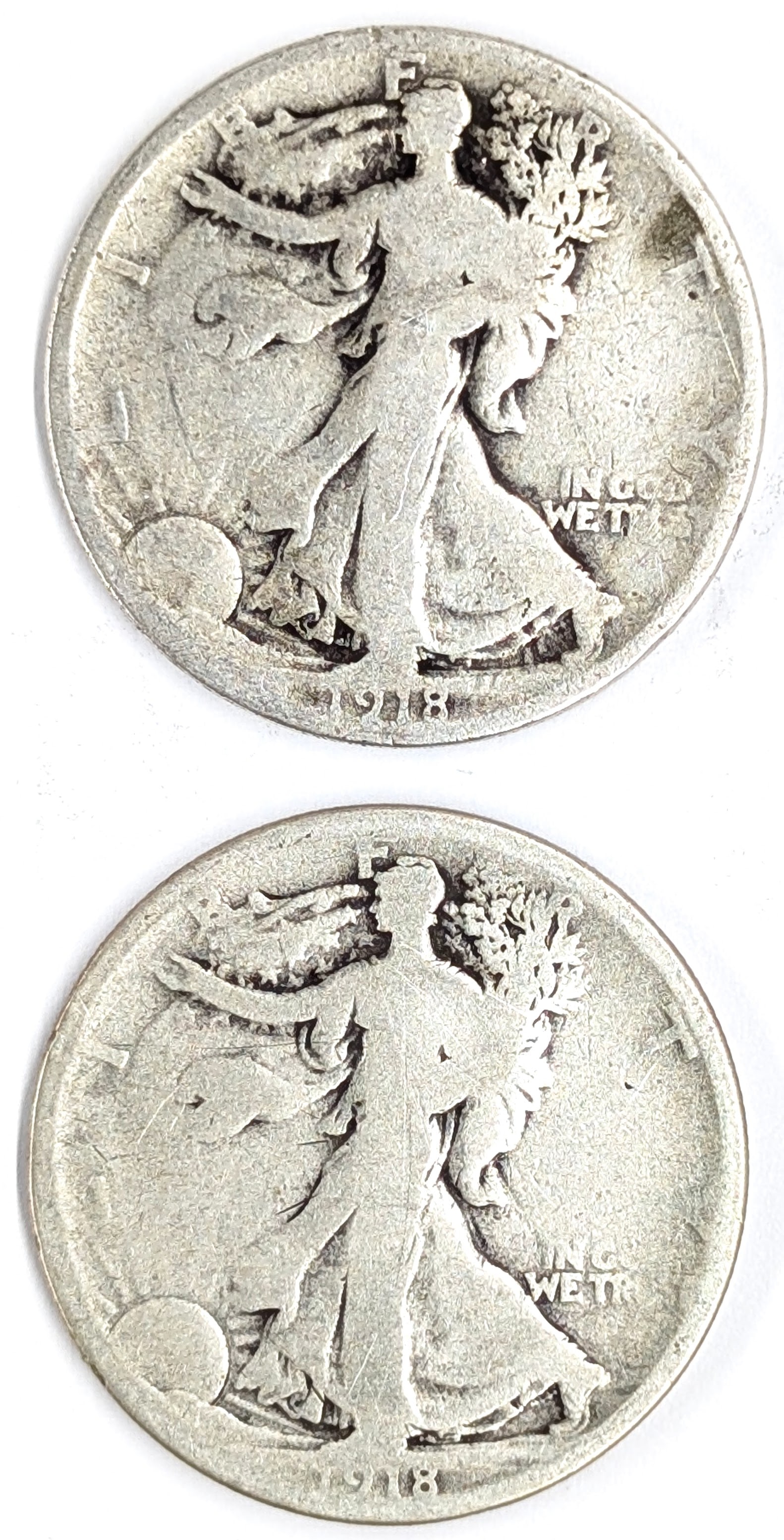 Lot of 2 Silver Walking Liberty Half Dollars - 1918 P/S KEY DATES (1 of 2)