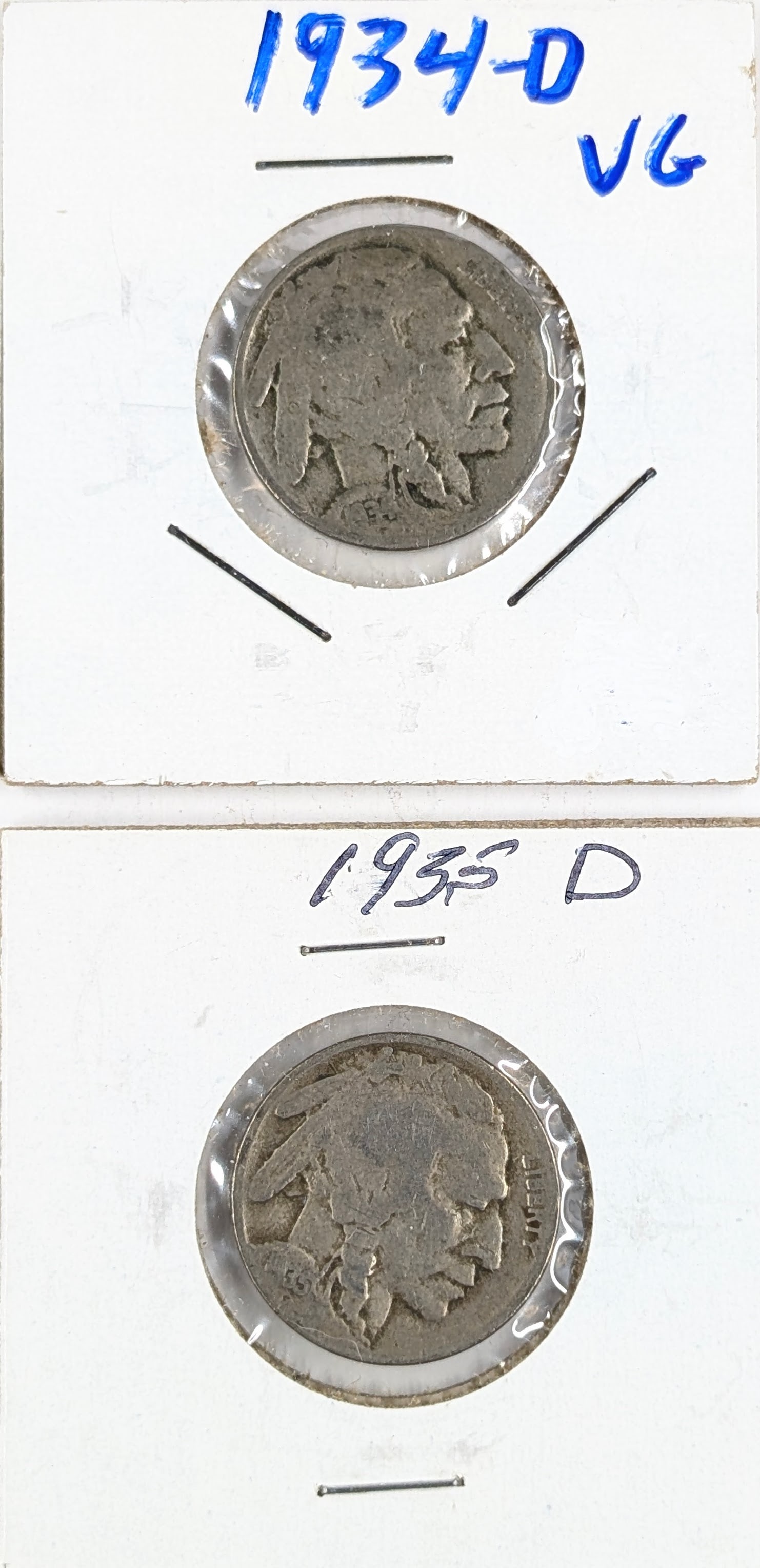 Lot of 2 Buffalo Head Nickels - 1934-D, 1935-D (1 of 2)