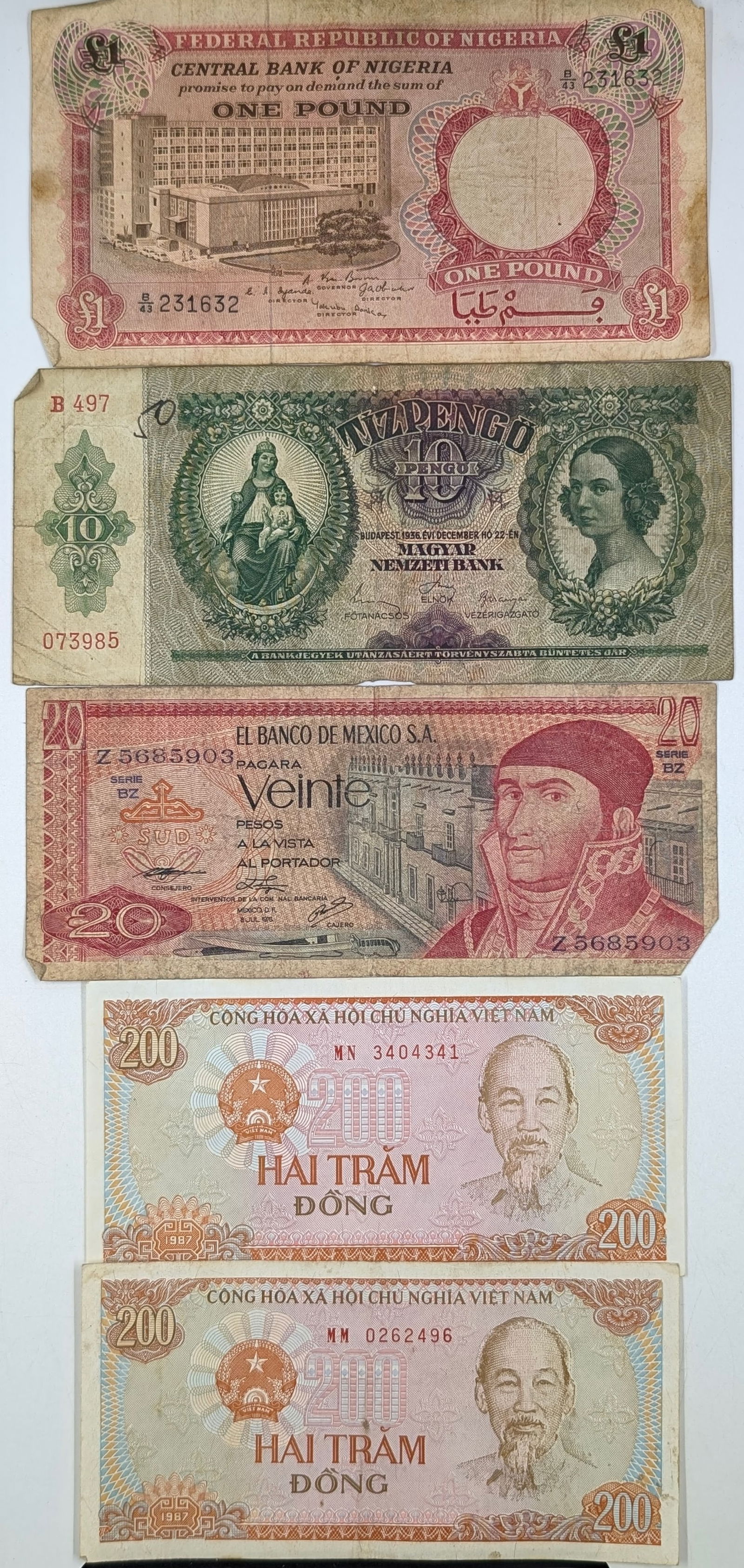 Lot of 5 Foreign Currency - Nigeria, Mexico, etc. (1 of 2)