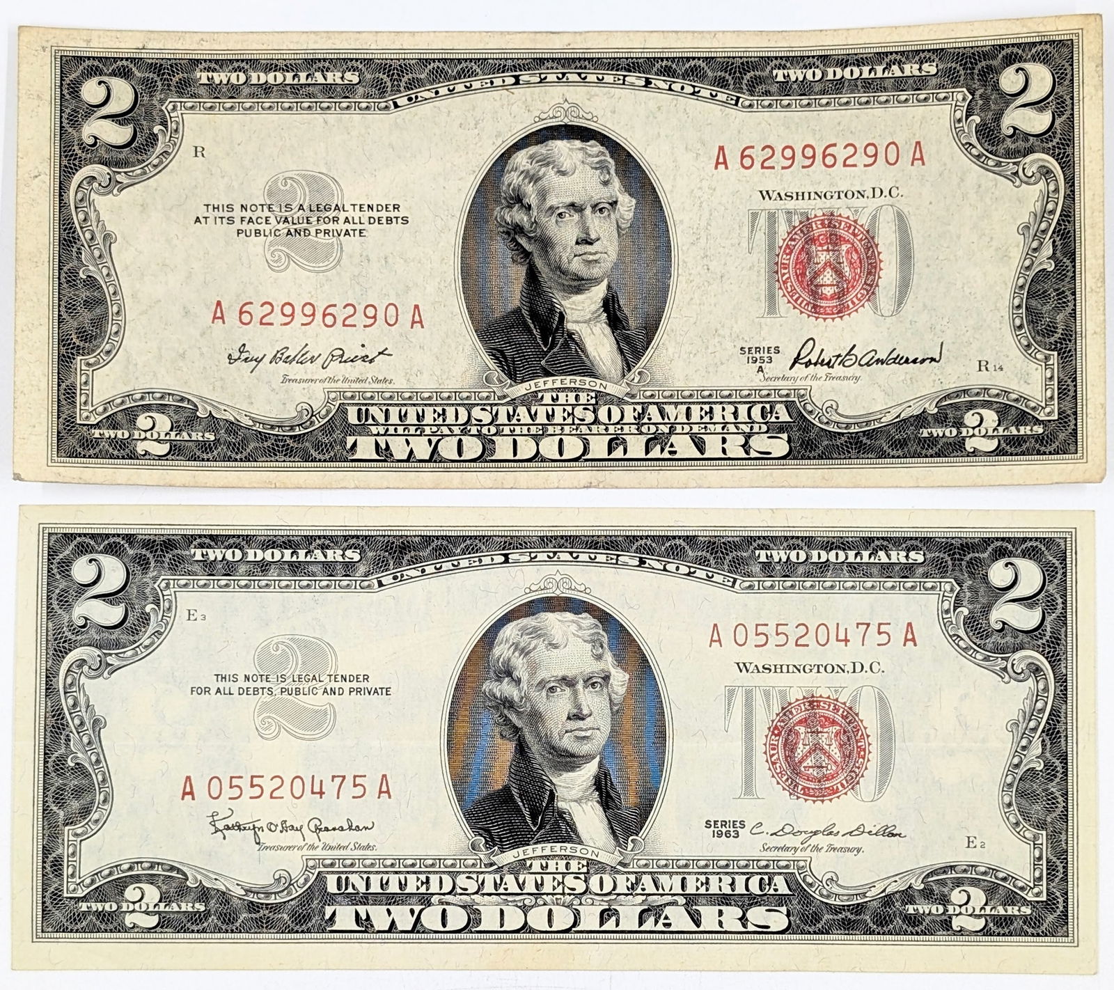 Lot of 2 - $2 Notes - Red Seals - 1953-A, 1964 (1 of 2)