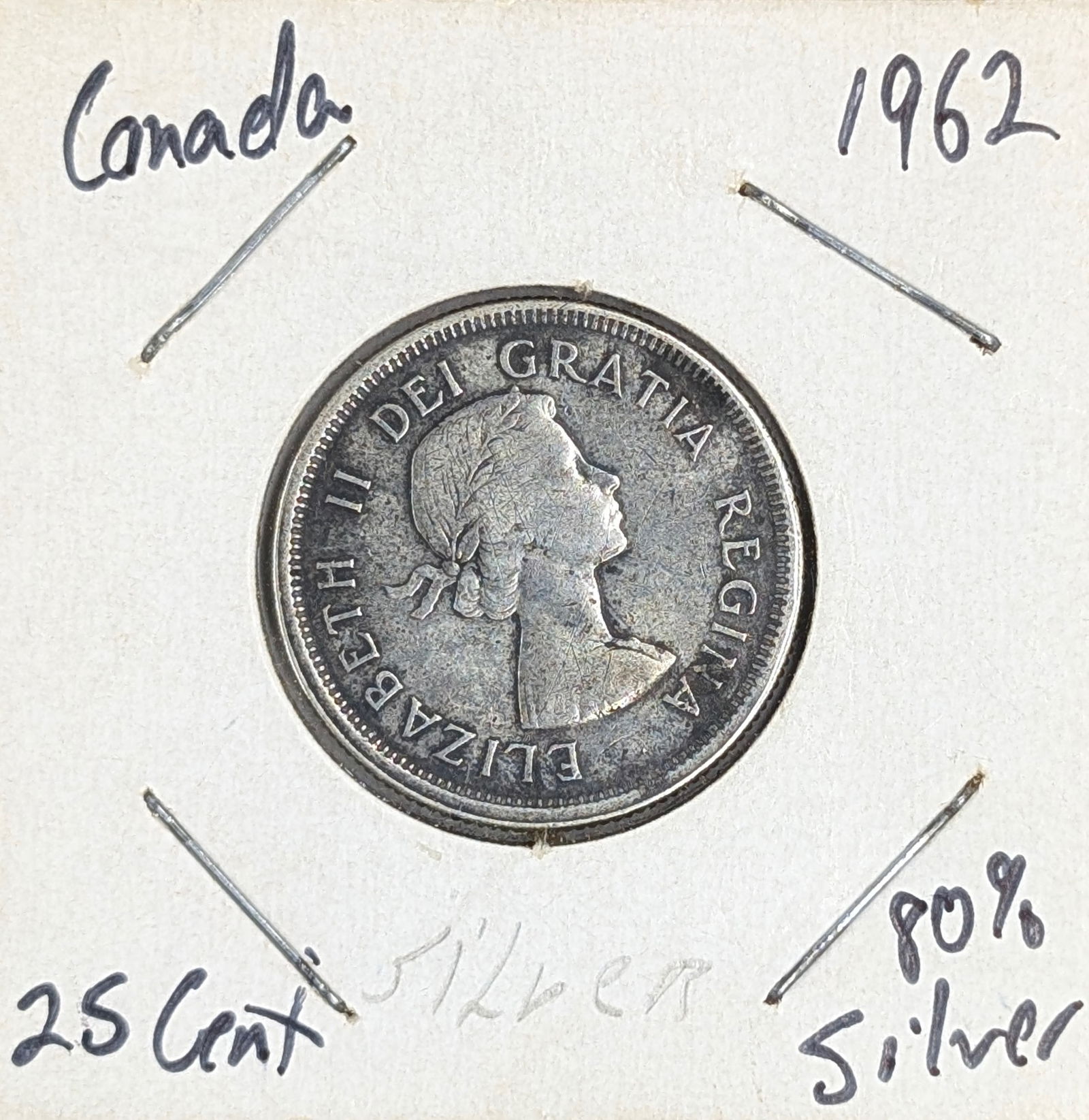 1962 Silver Canadian Quarter: 80% Silver 