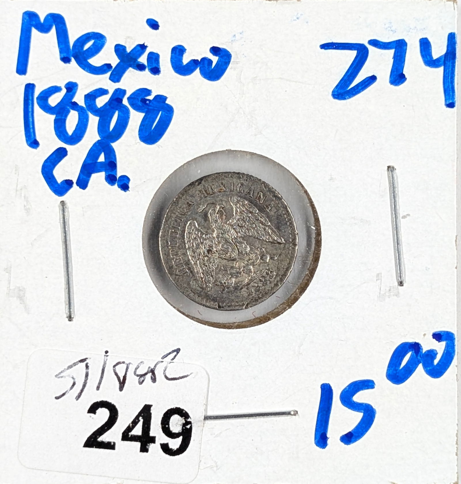 1888 Silver Mexico 5 Centavos: 90.27% Silver 