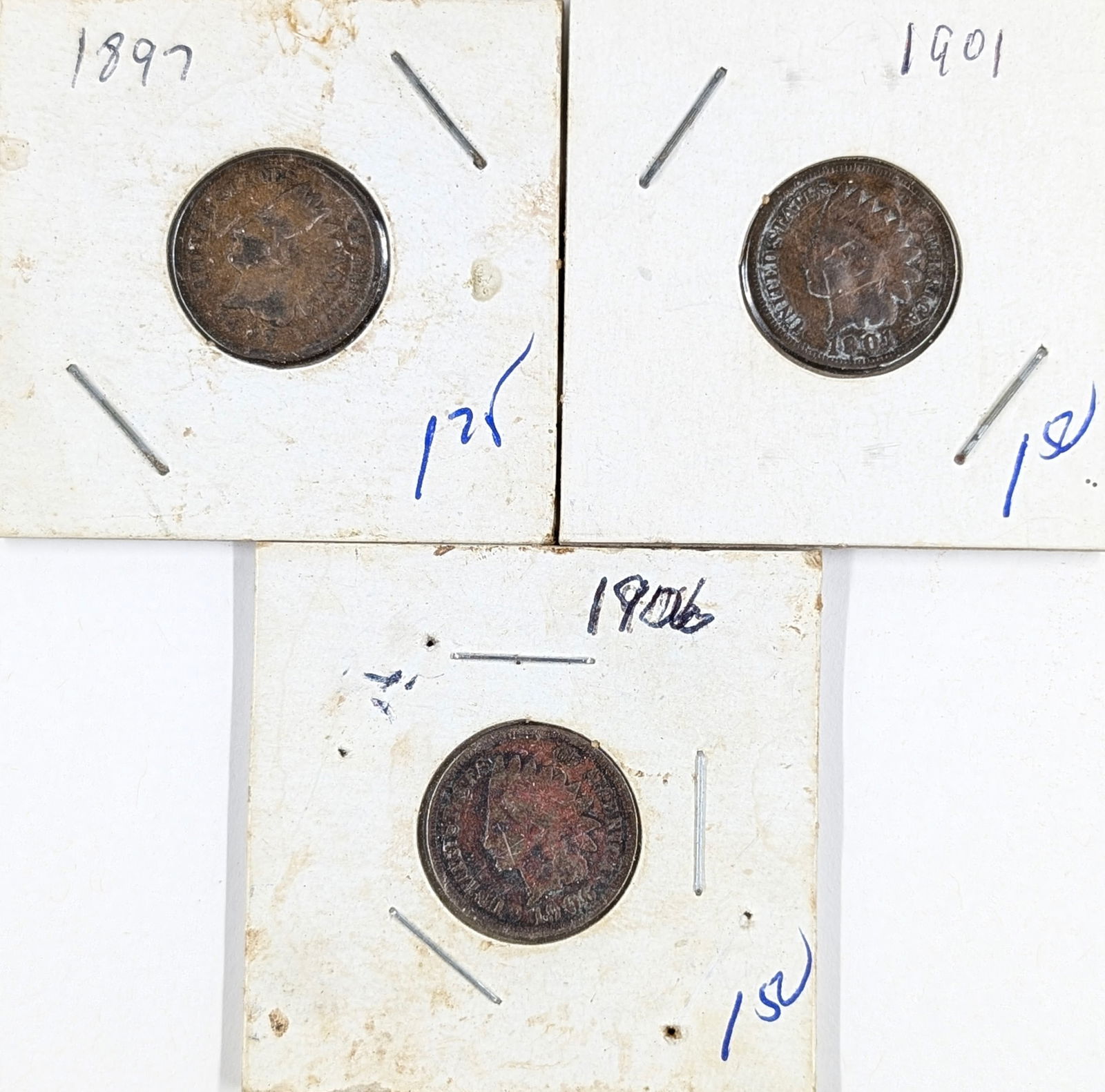Lot of 3 Indian Head Cents - 1897, 1901, 1906: Coin 