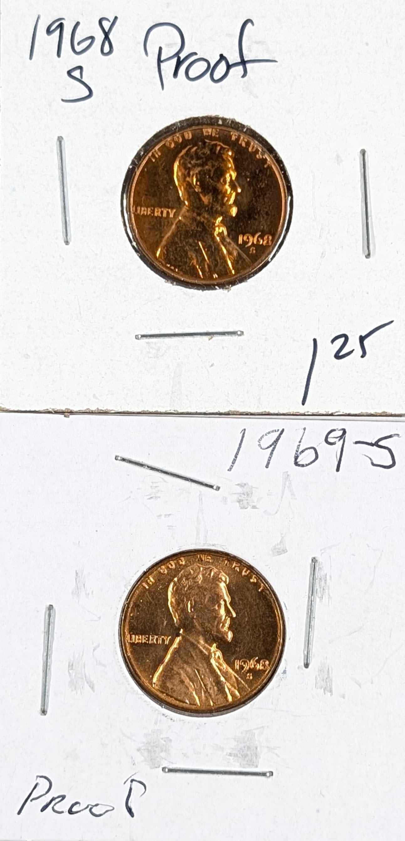 Lot of 2 Proof Lincoln Cents - 1968-S, 1969-S: Coin 