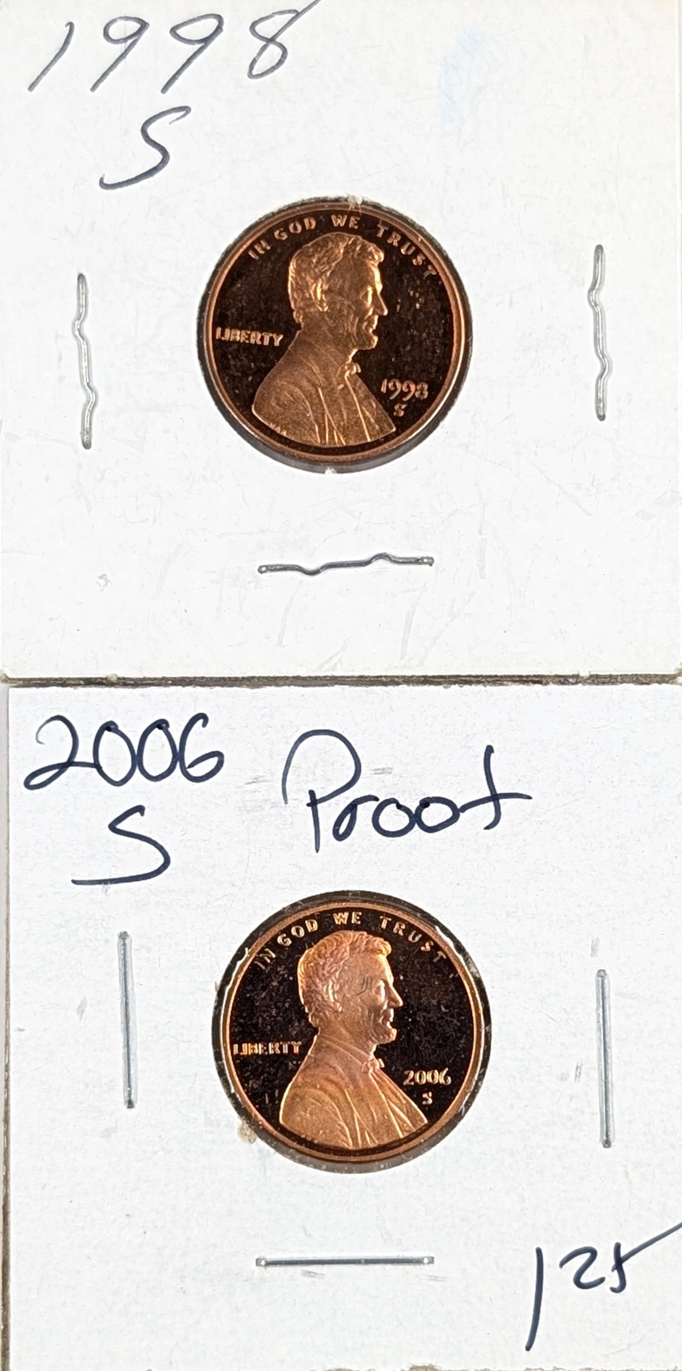 Lot of 2 Proof Lincoln Cents - 1998-S, 2006-S: Coin 