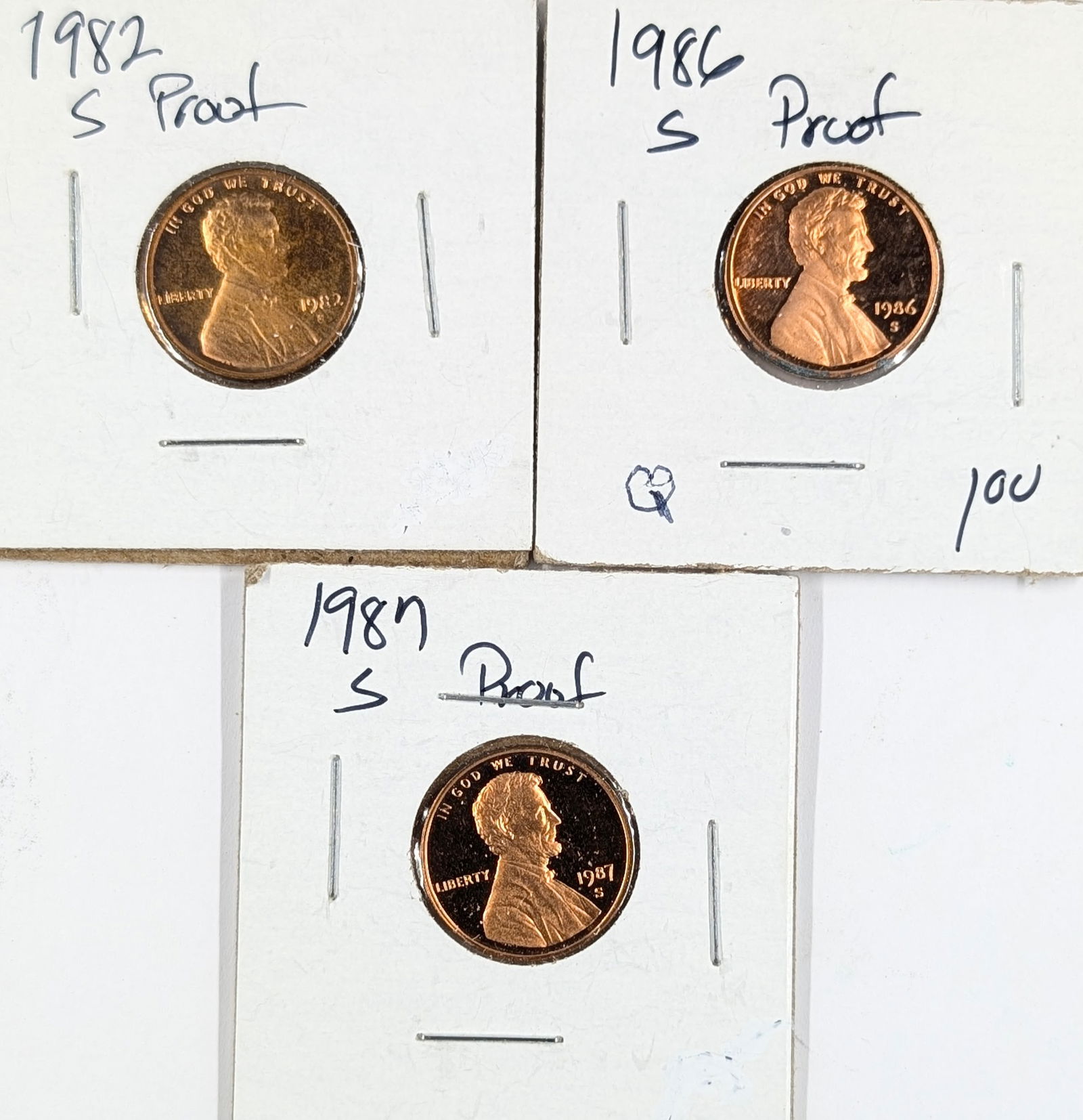 Lot of 3 Proof Lincoln Cents - 1982-S, 1986-S, 1987-S: Coin 