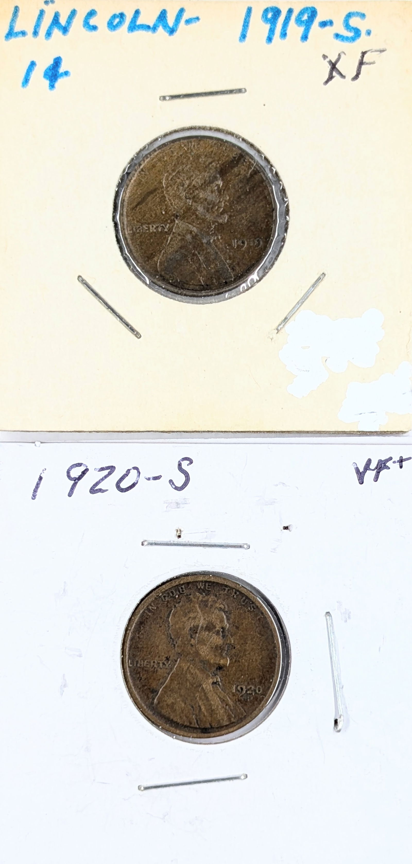 Lot of 2 Wheat Cents - 1919-S, 1920-S: Coin 