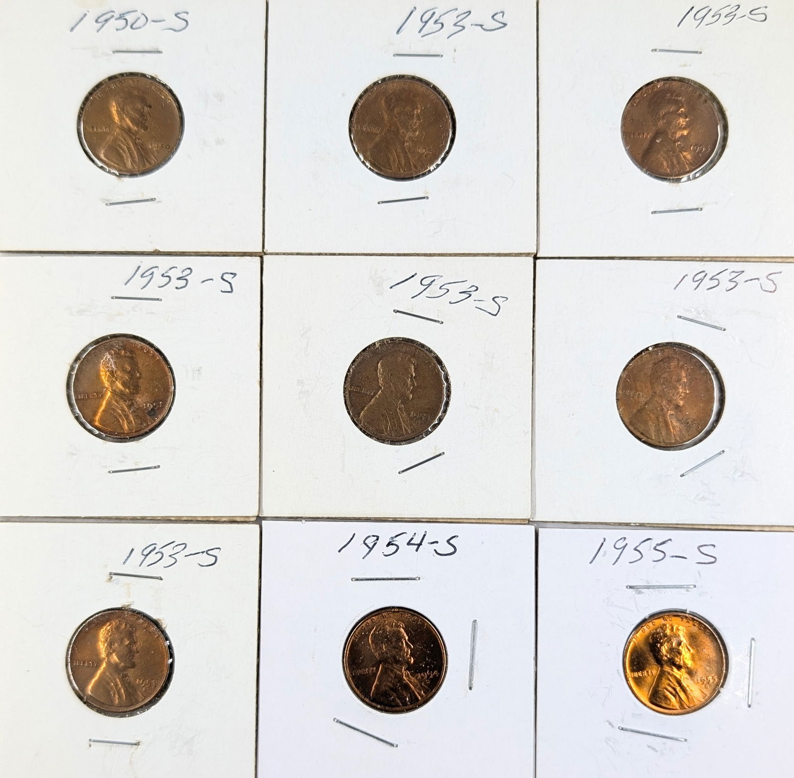Lot of 9 Lincoln Cents - 1950-1955 - Mostly Uncirculated: Coin 