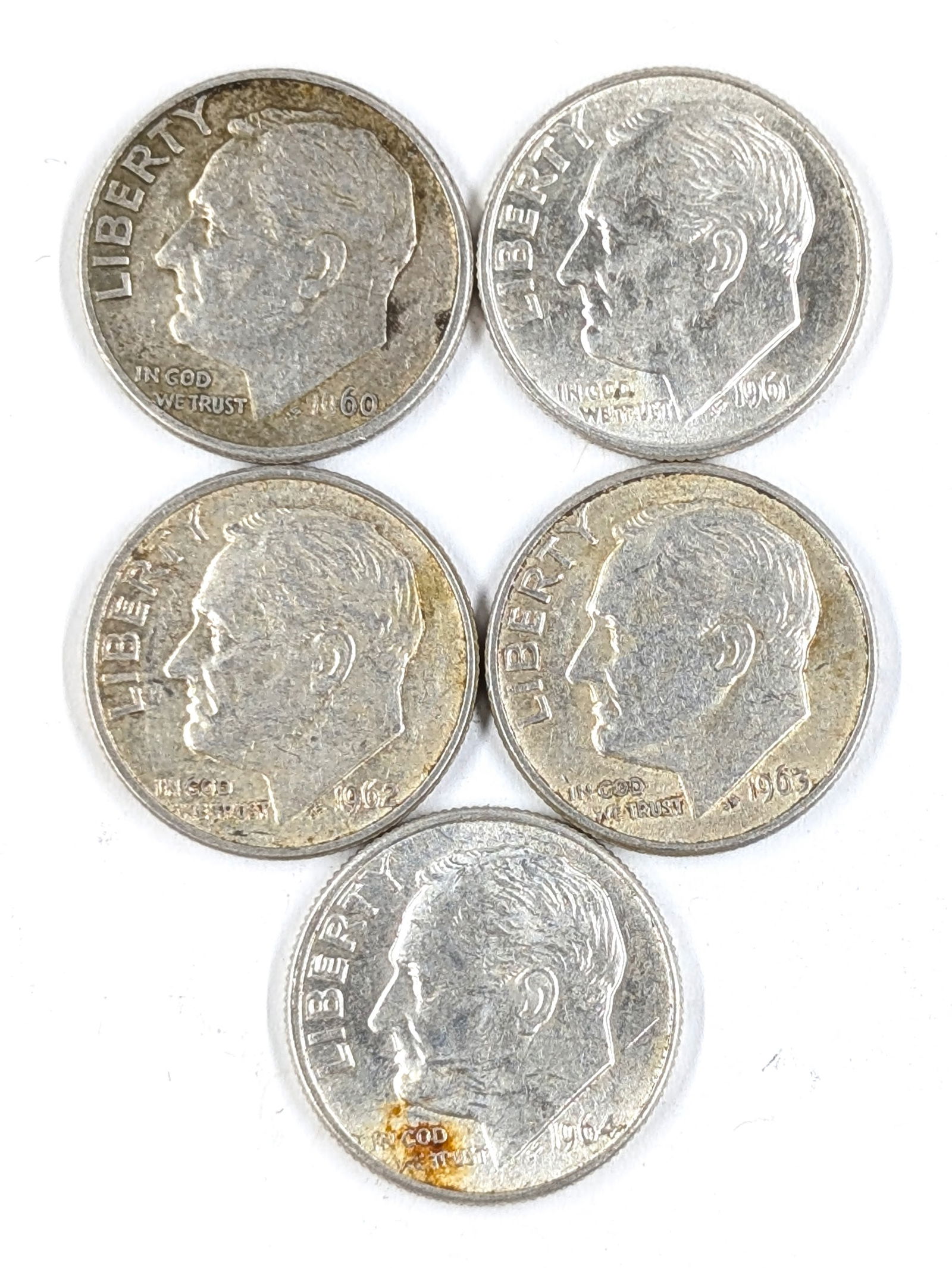 Lot of 5 Silver Roosevelt Dimes - 1960-1964 (1 of 2)