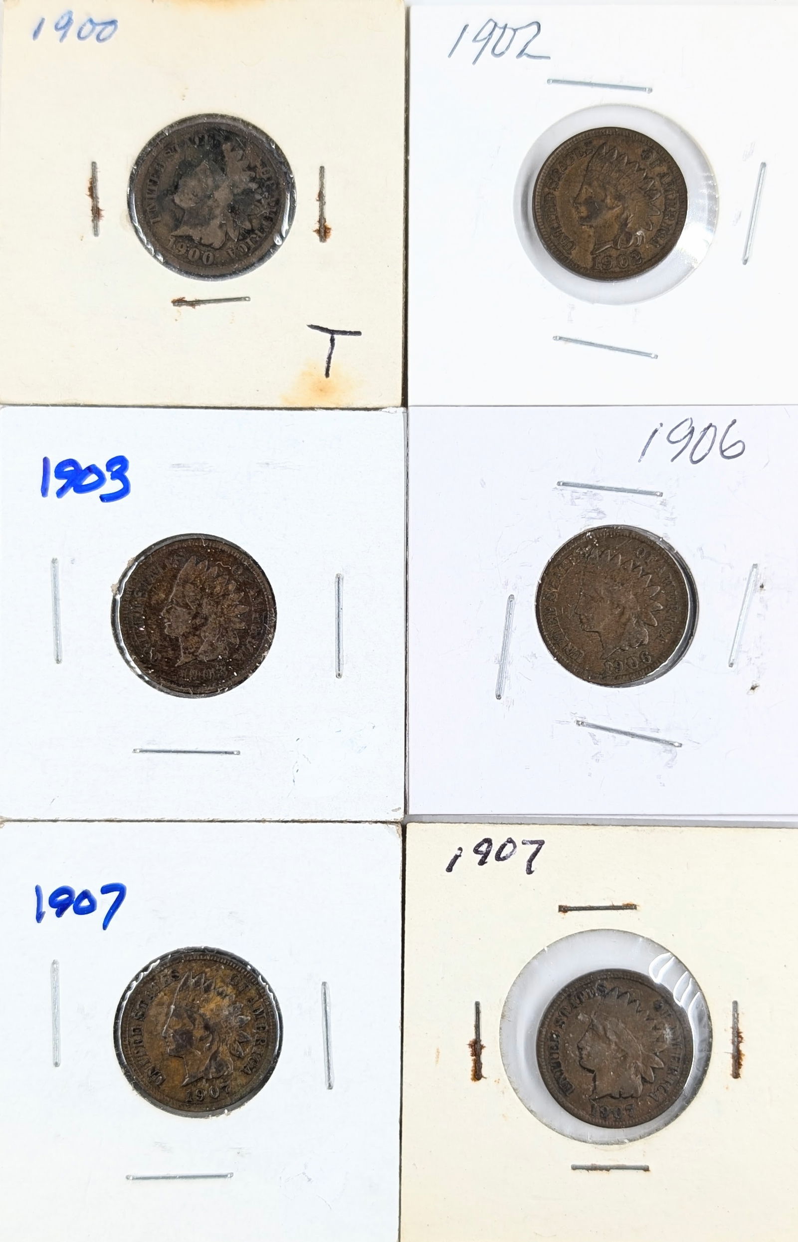 Lot of 6 Indian Head Cents - 1900-1907: Coin 