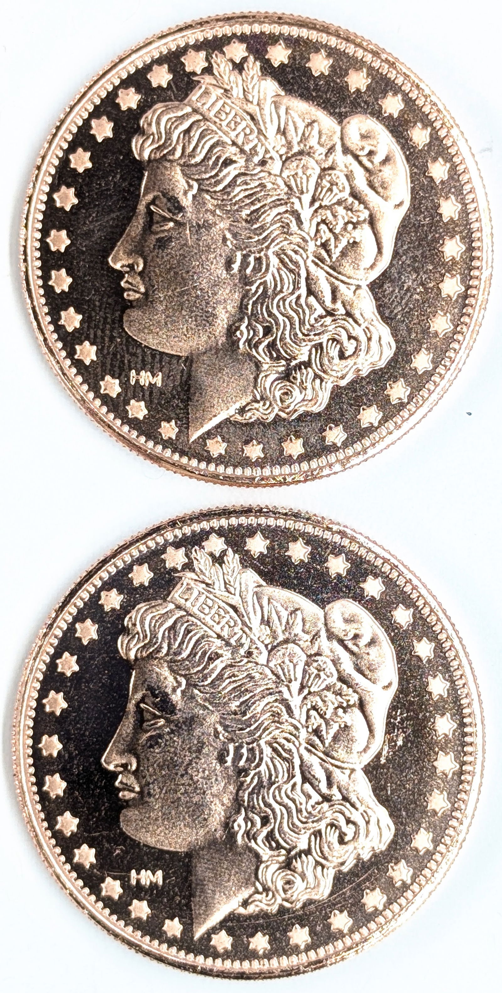 Lot of 2 - 1 Ounce (each) Fine .999 Copper Rounds - Eagle: Copper 