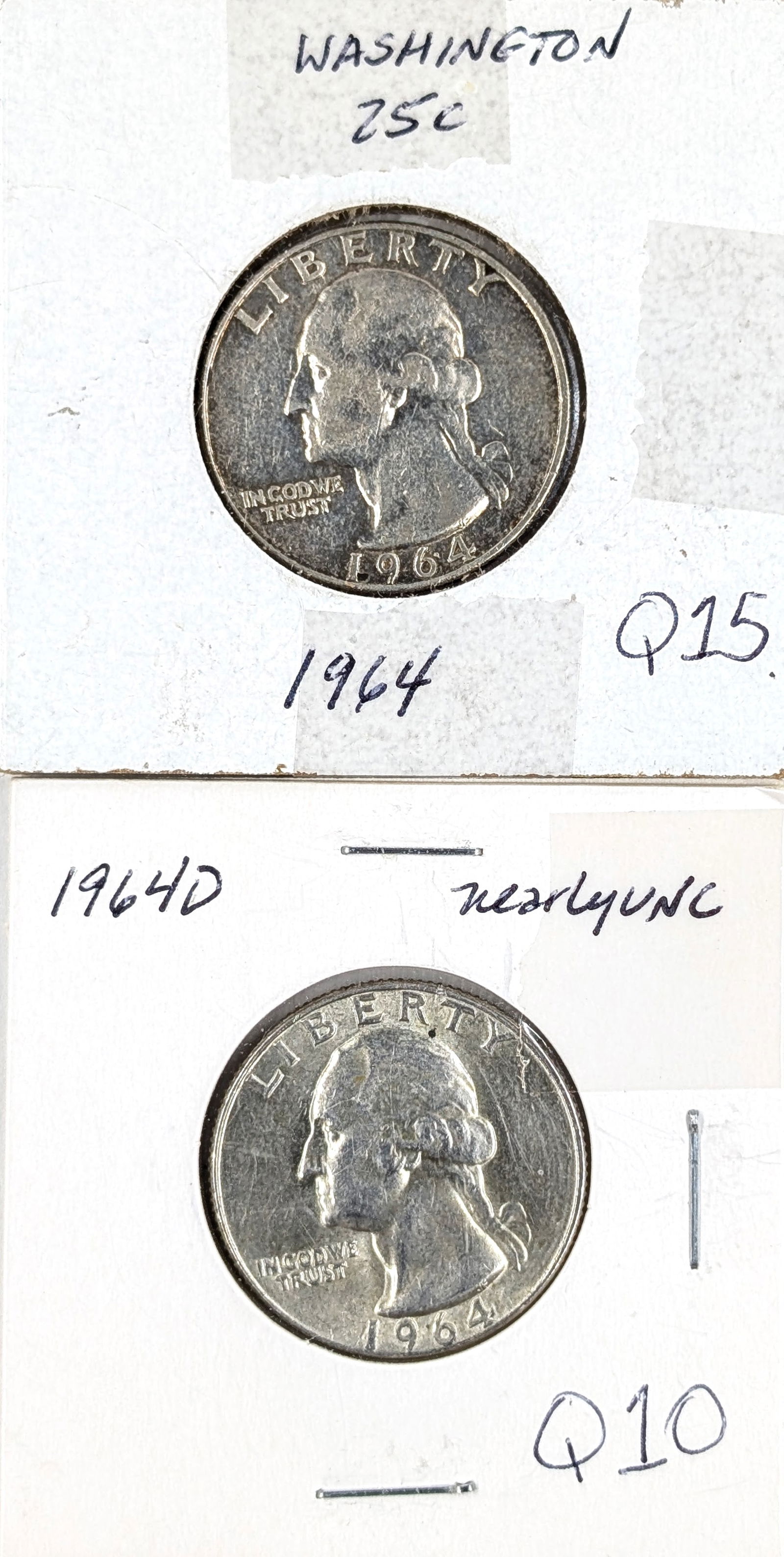 Lot of 2 Silver Washington Quarters- 1964 P&D (1 of 2)