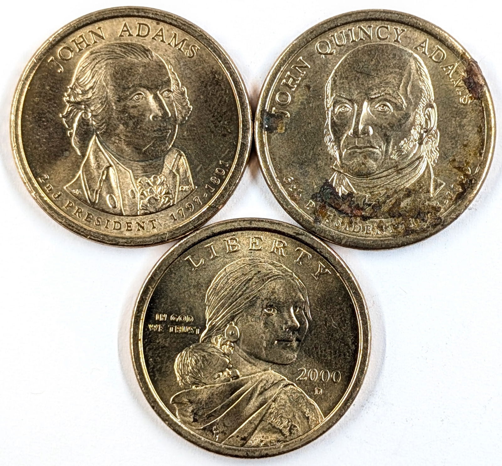 Lot of 3 Dollar Coins- John Adams, John Quincy Adams, Sacagawea: _ 