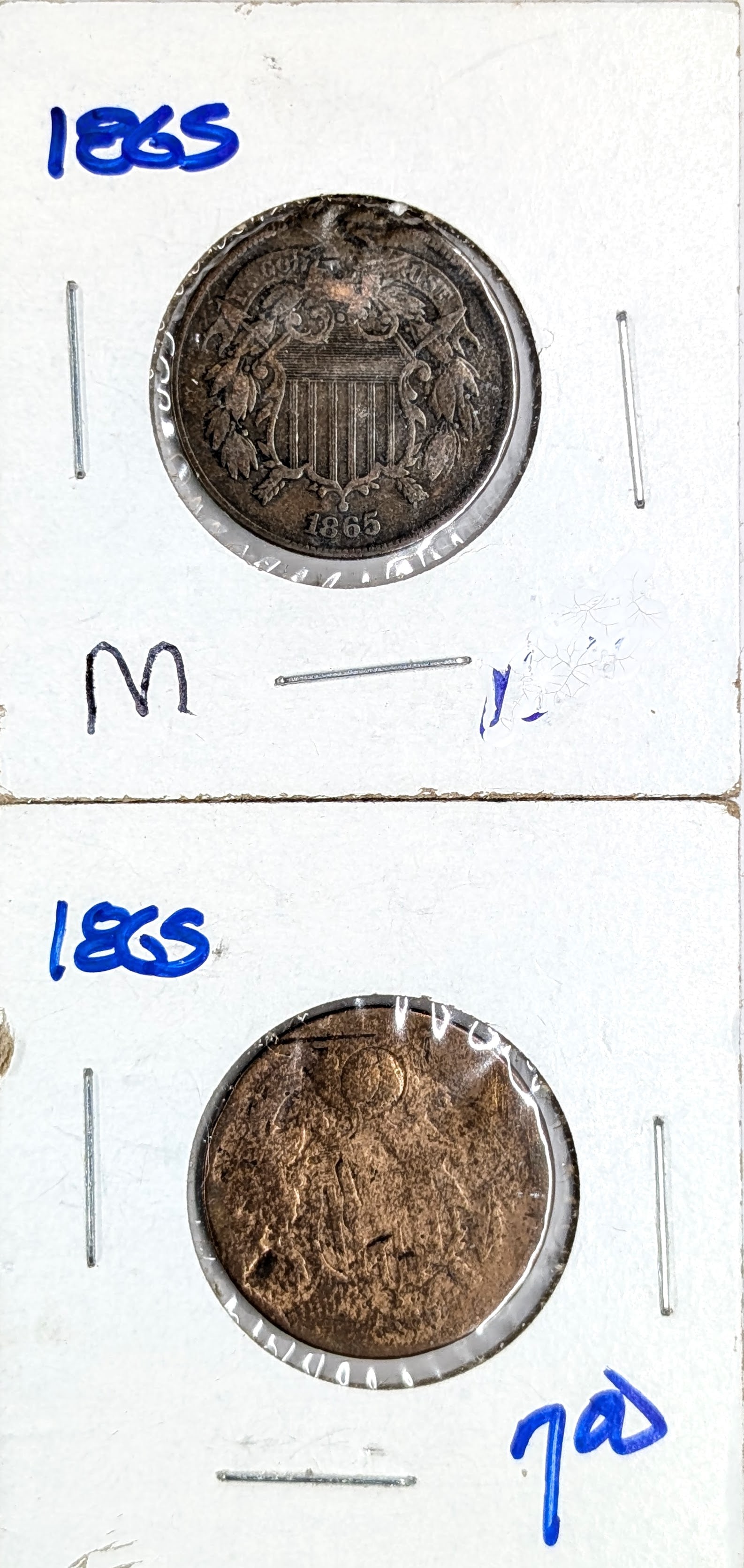 Lot of 2 Two Cent Pieces- Both 1865 (1 of 2)