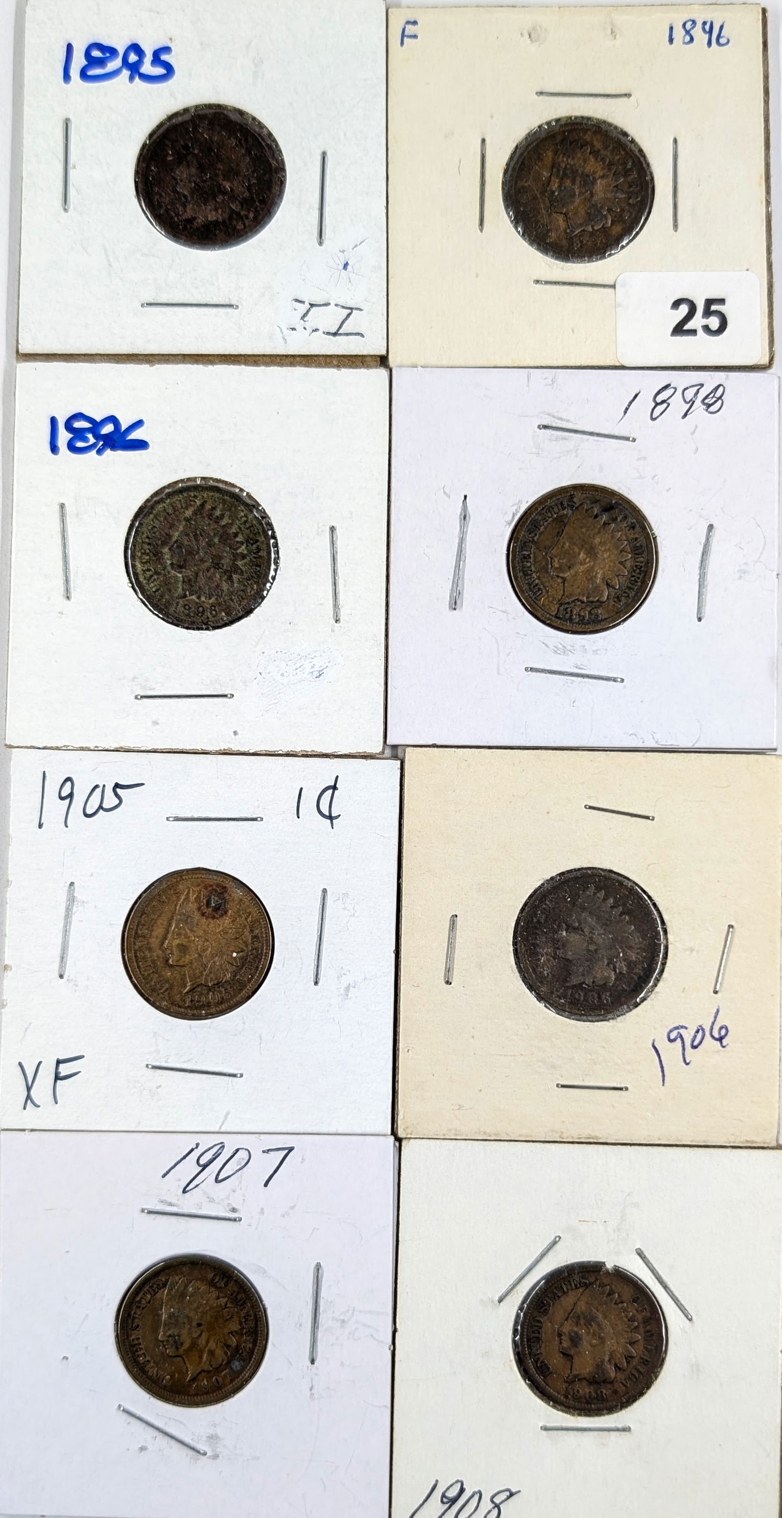 Lot of 8 Indian Head Cents- 1895-1908 (1 of 2)