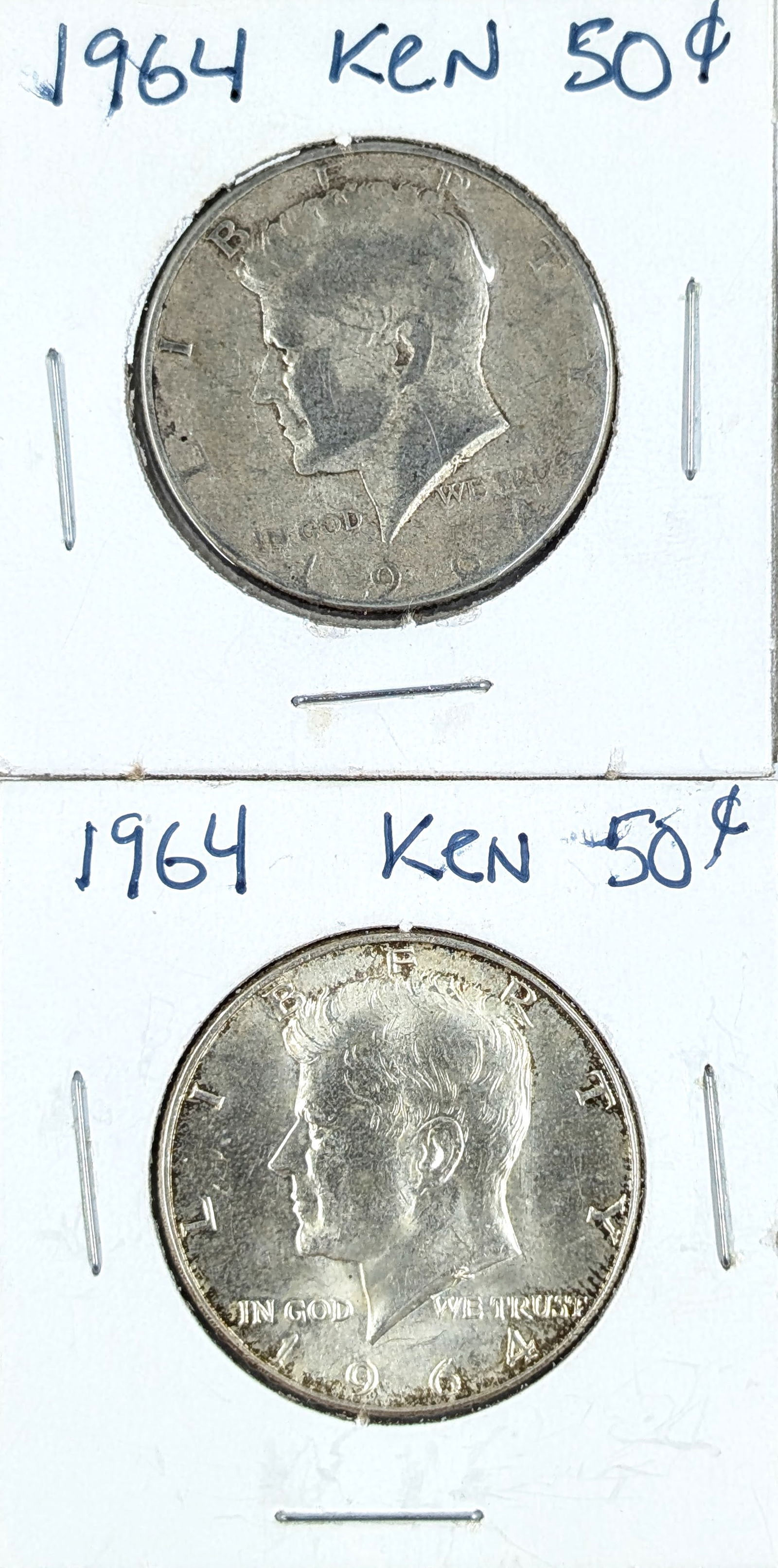 Lot of 2 Silver 1964 John F Kennedy Half Dollars (1 of 2)