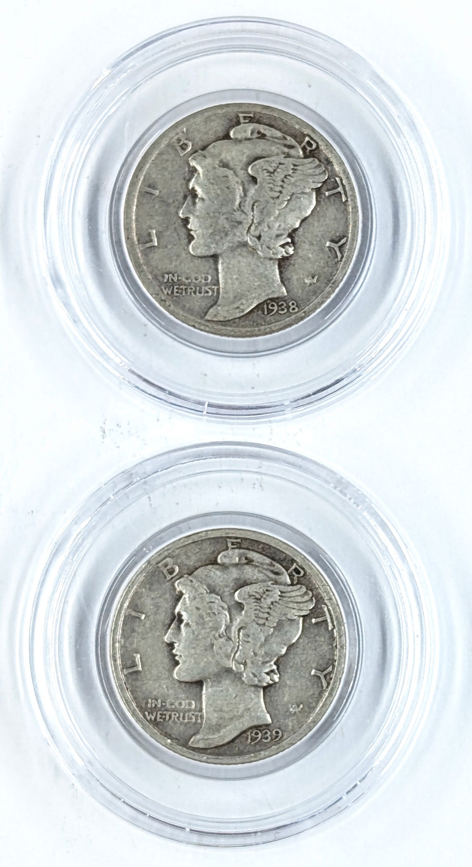 Lot of 2 Silver Mercury Dimes-1938-S, 1939-D: _ 