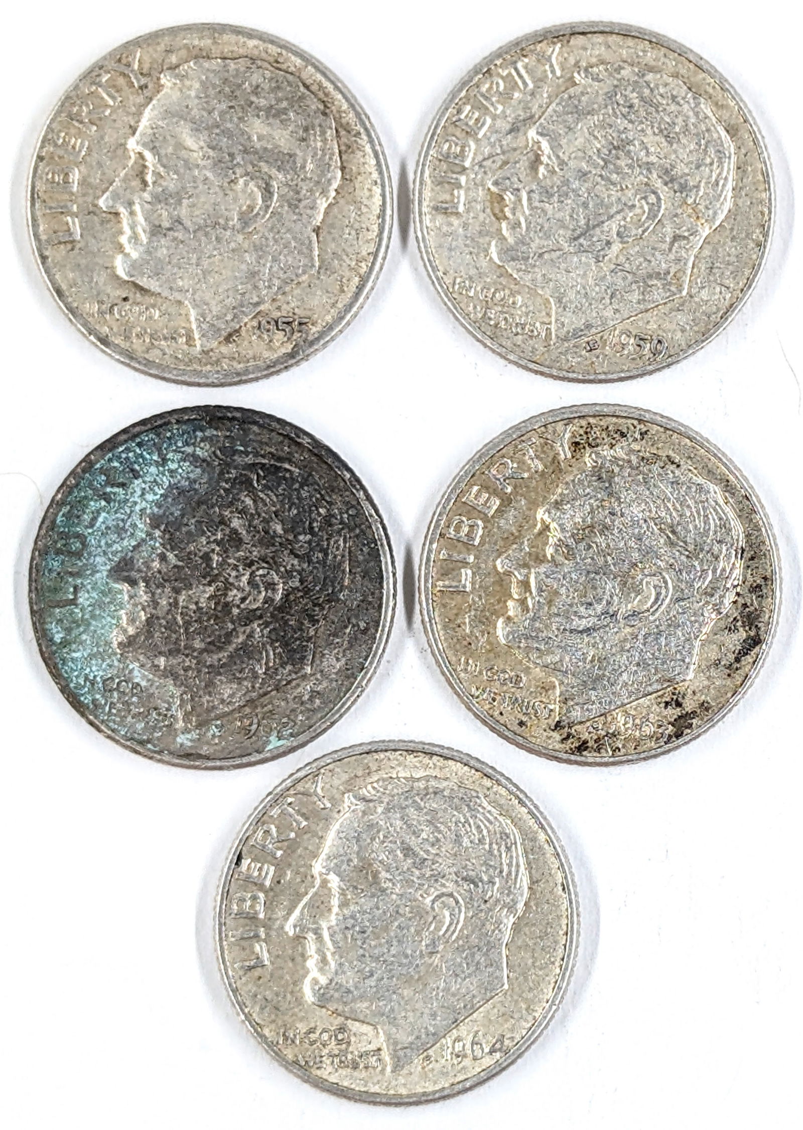 Lot of 5 Silver Roosevelt Dimes-1955-1964: _ 