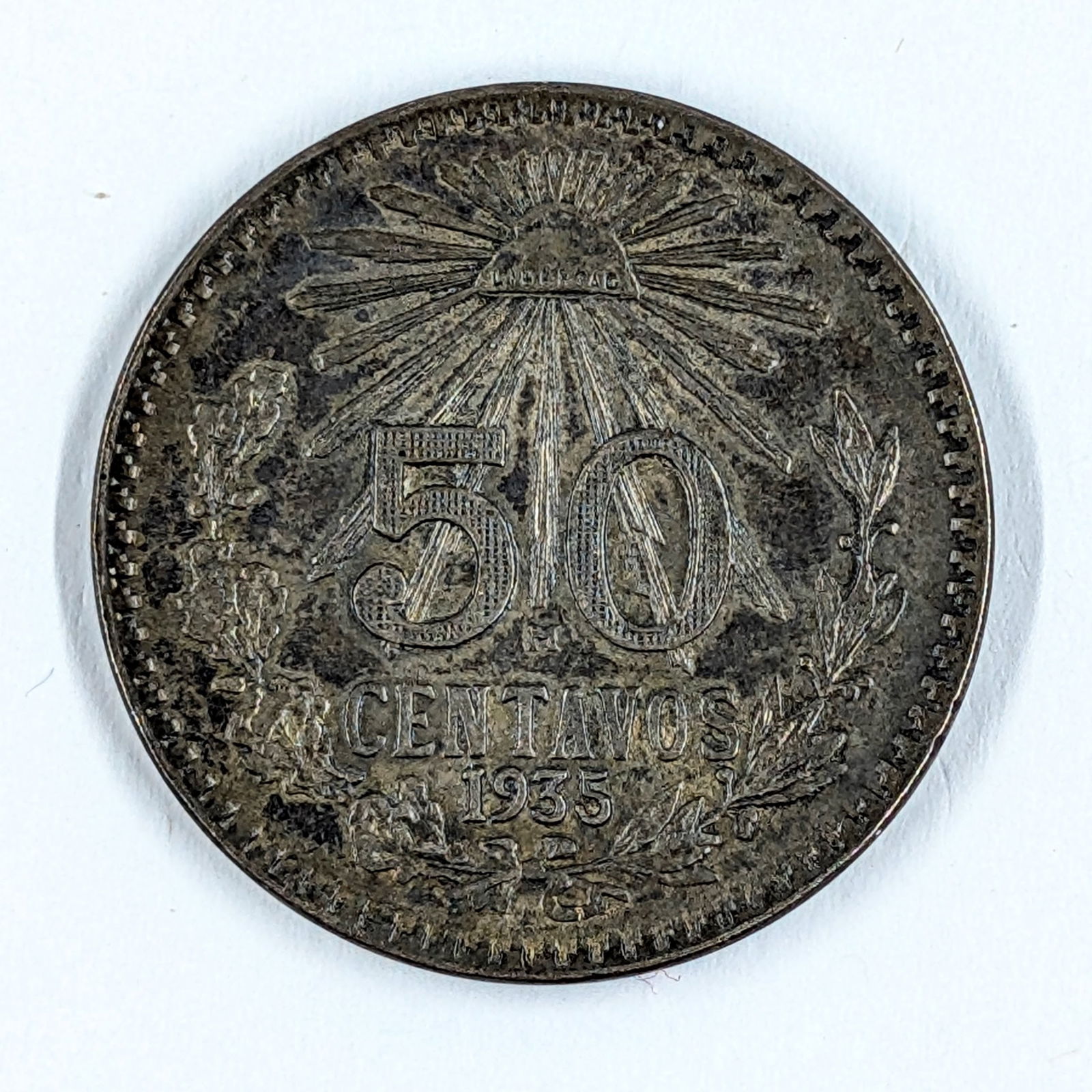 1935 Silver Mexican 50 Centavos Coin- 42% Silver: _ 