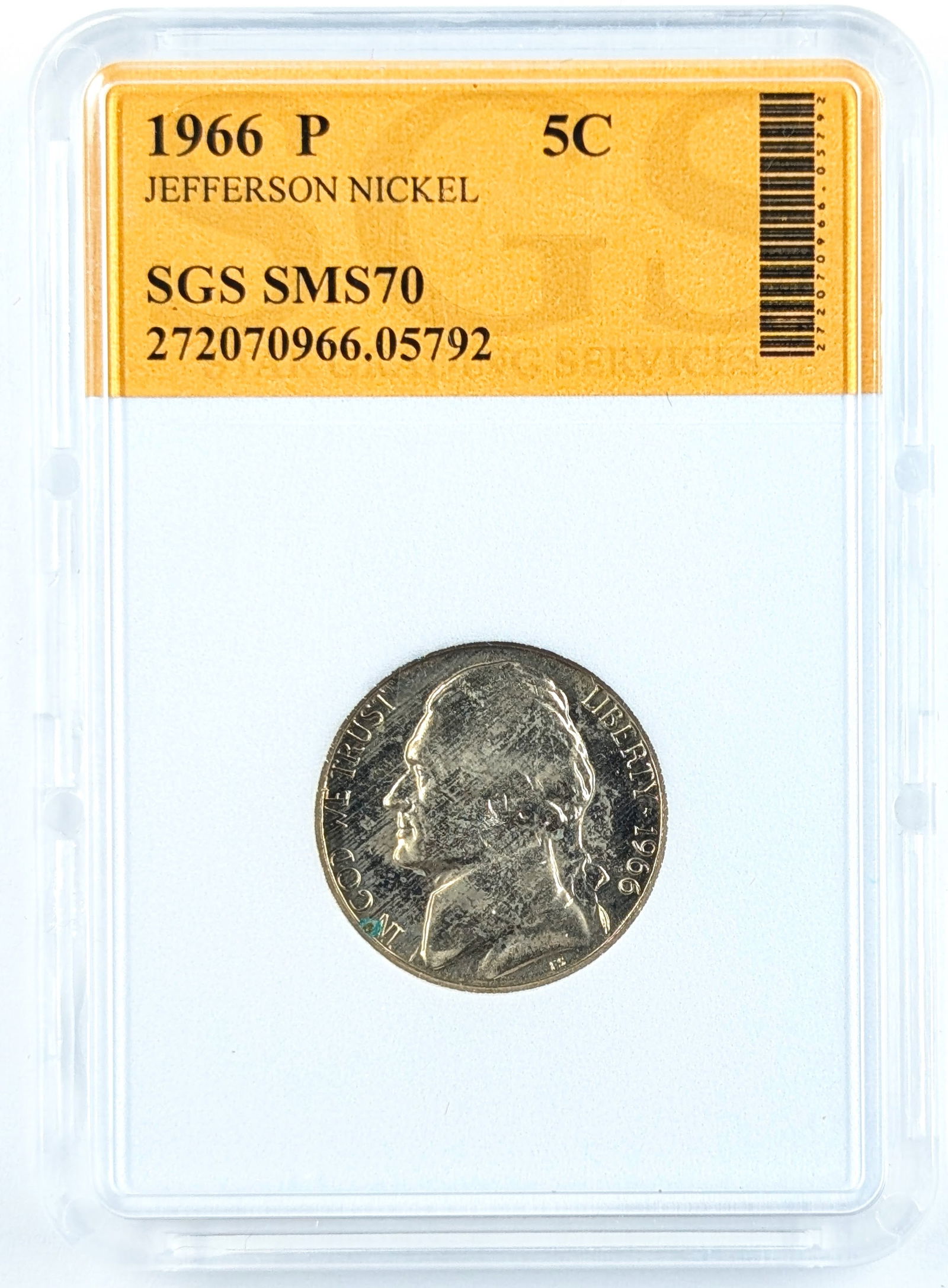 SGS 1966 MS70 Jefferson Nickel: _ 