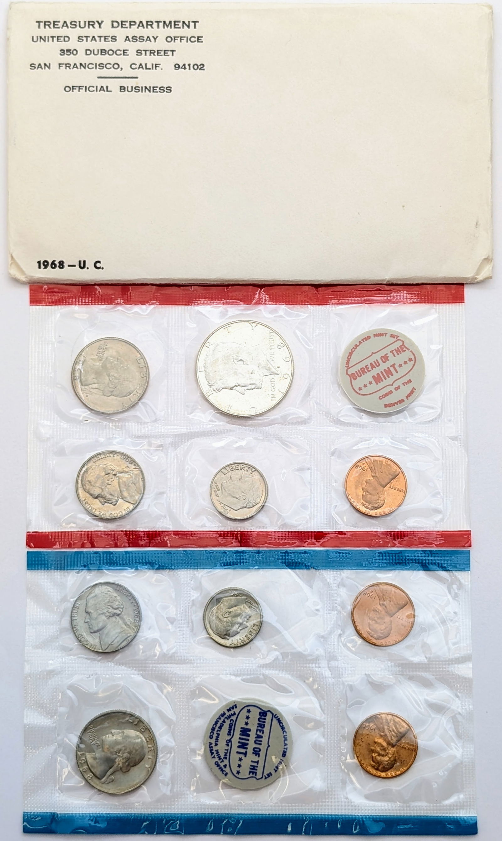 1968 Silver US Mint Uncirculated Set w/ Silver Half, Quarter & Dime: _ 