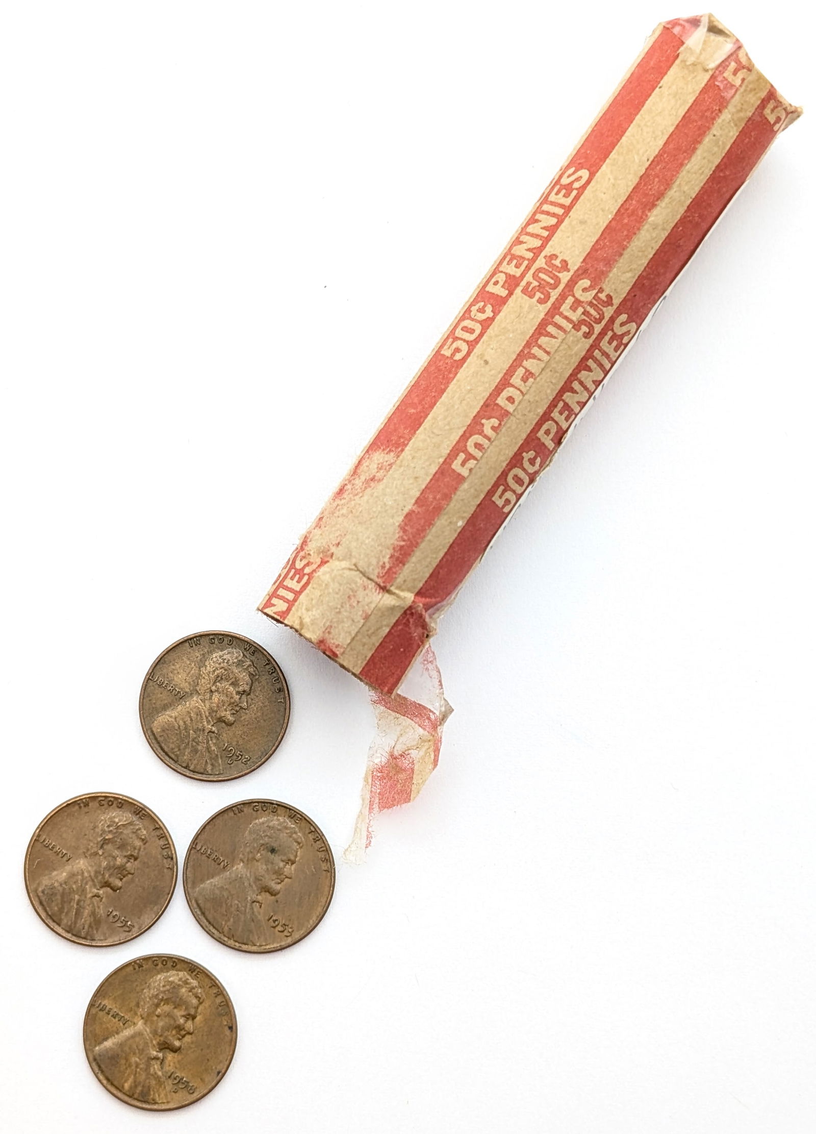 Roll of 50 Wheat Cents- 1950s (1 of 3)