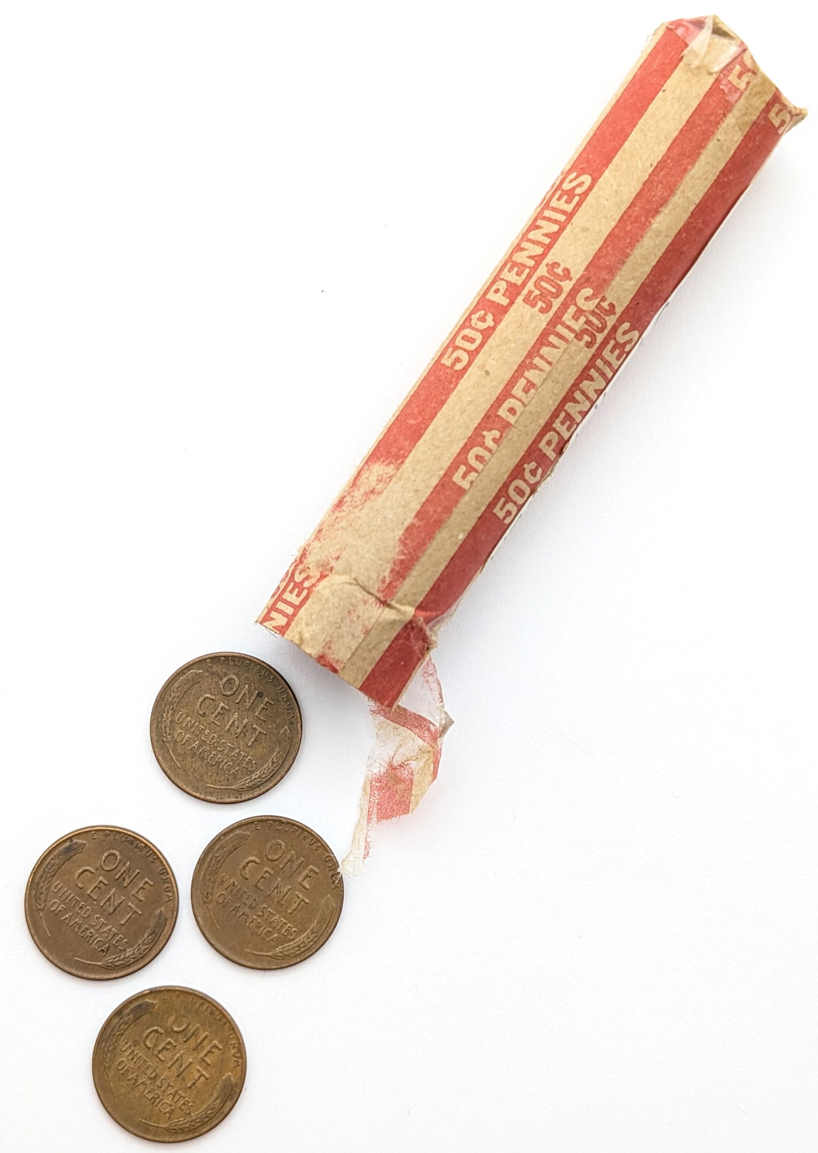 Roll of 50 Wheat Cents- 1950s - 2