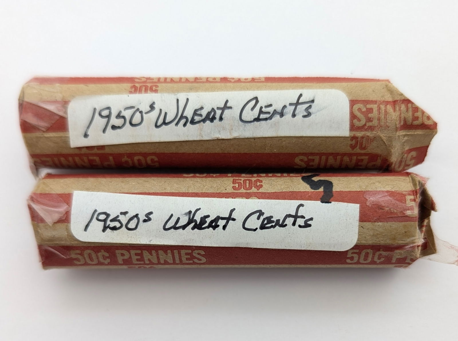 Lot of 2 Rolls (50 each) Wheat Cents- Both 1950s - 3