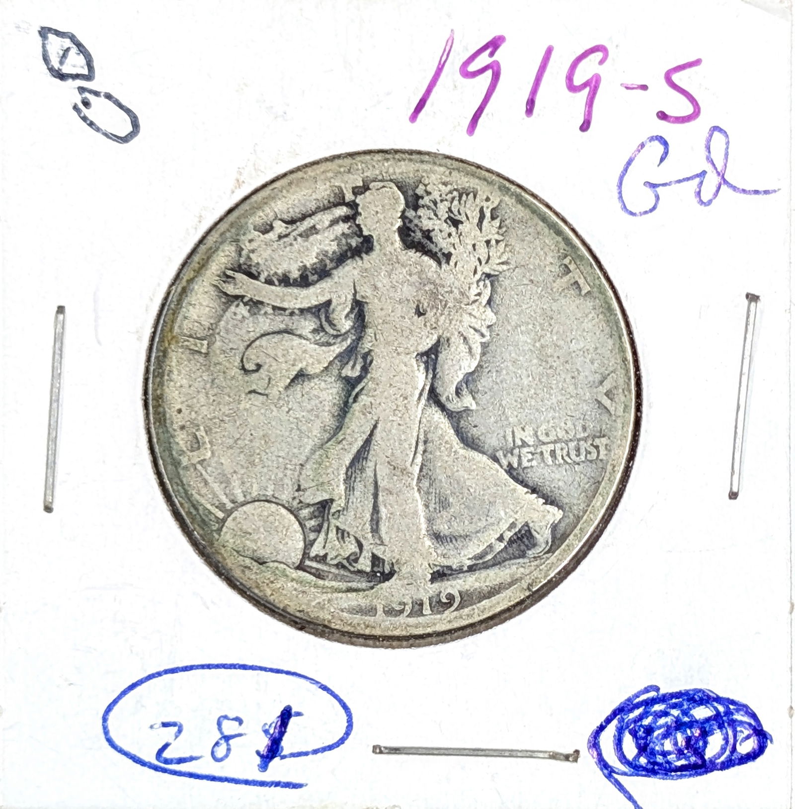 1919-S Silver Walking Liberty Half Dollar- Key Date: _ 
