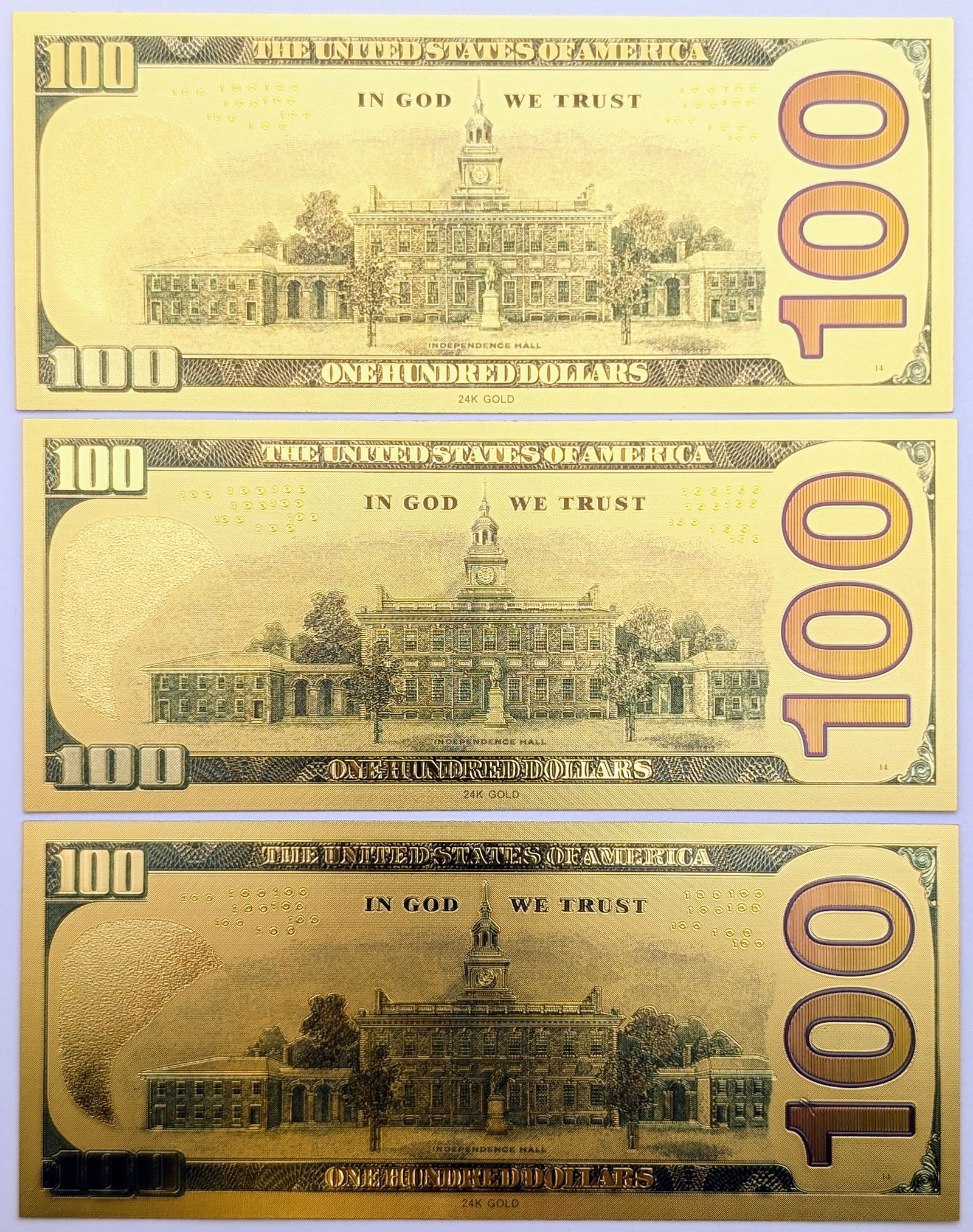 Lot of 3 Batman and Joker Gold foil $100 design - 2