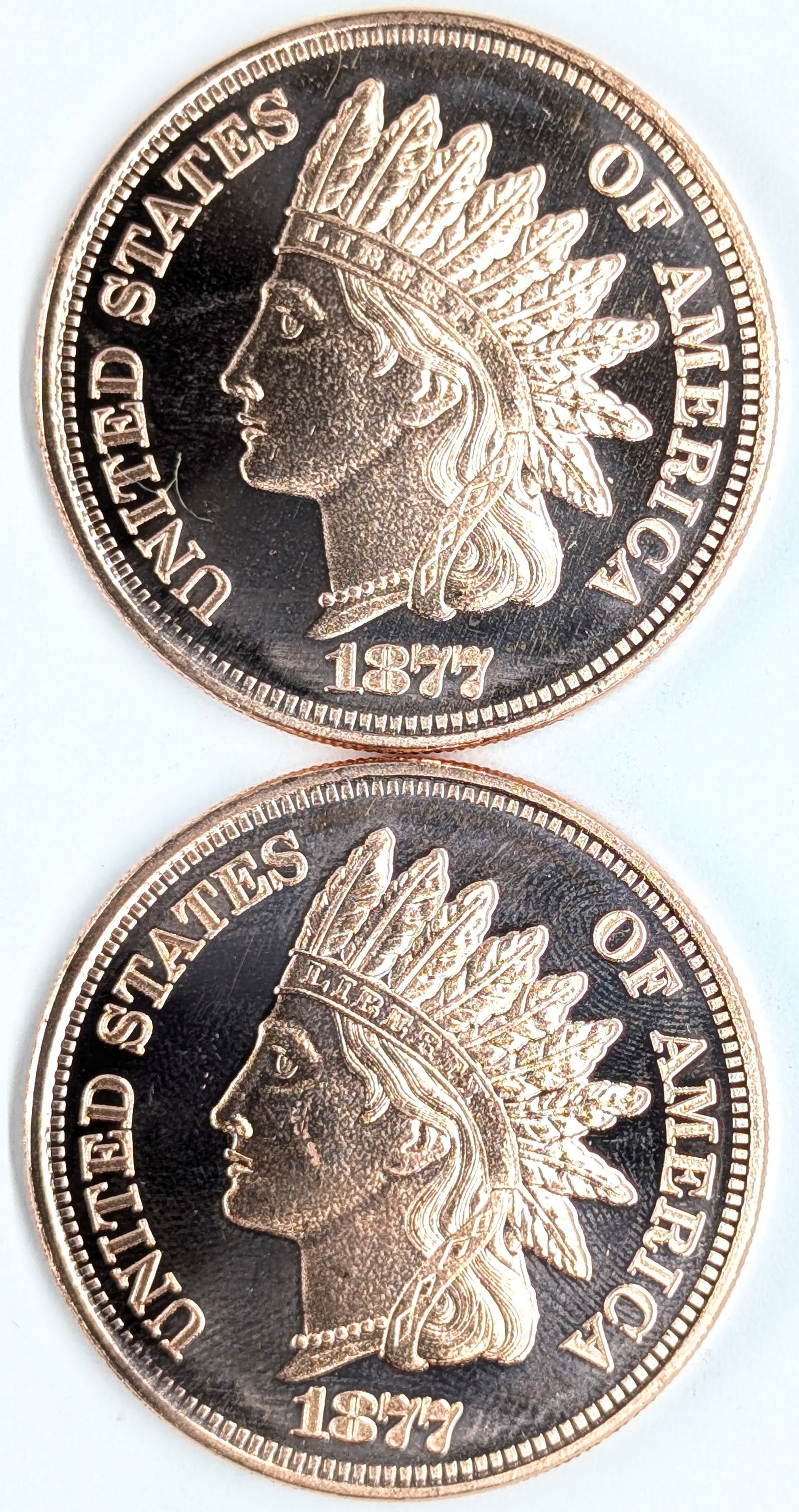 Lot of 2- 1 Ounce Fine .999 Copper Rounds- 1877: _ 
