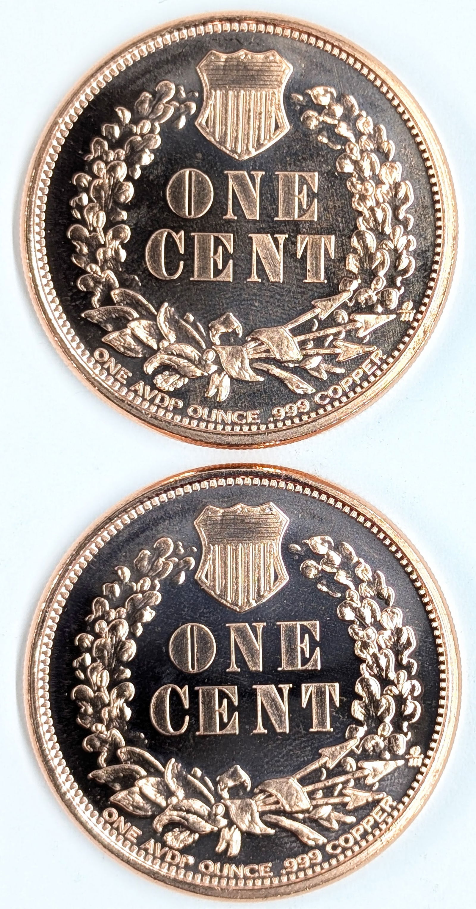 Lot of 2- 1 Ounce Fine .999 Copper Rounds- 1877 - 2
