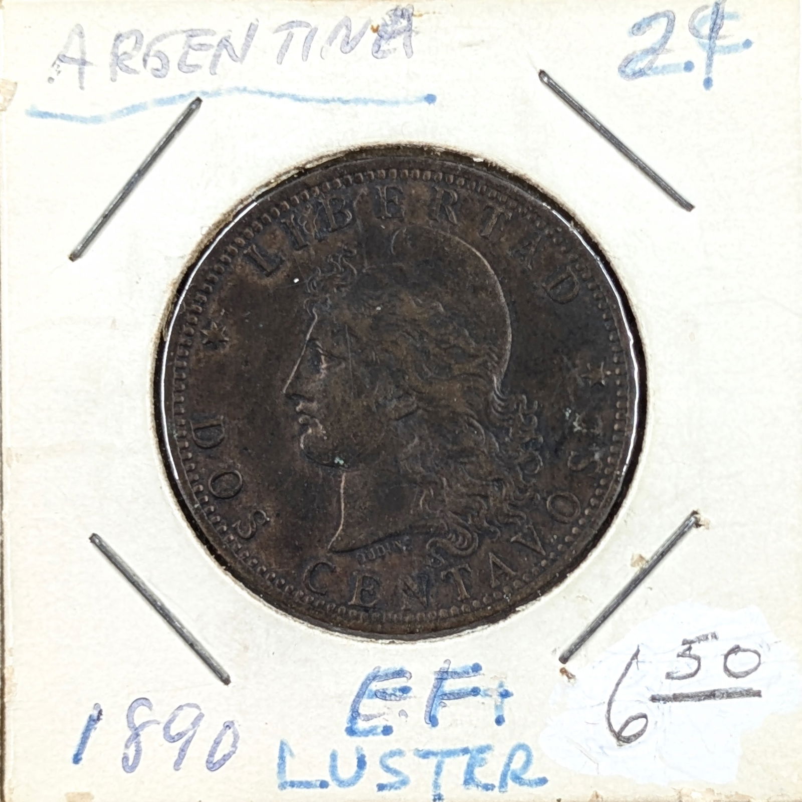 1890 Argentina 2 Centavos: _ 