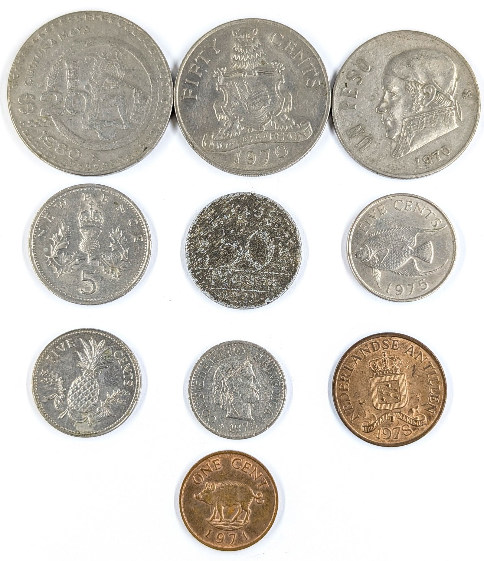 Lot of 10 Foreign Coins - Mexico, Bermuda, Bahamas, etc (1 of 2)